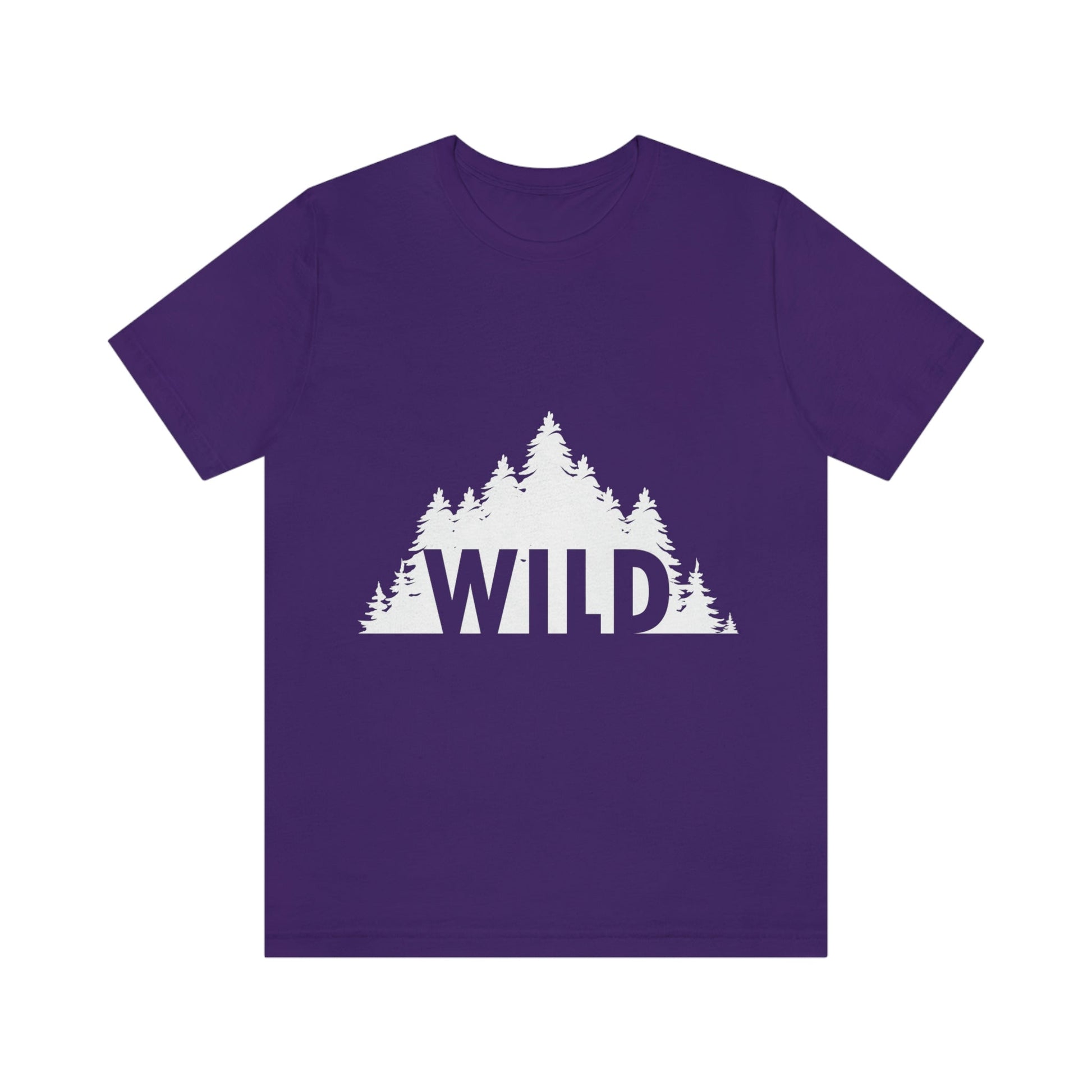 Wild Forest Silhouette Vacation Landscape Explore  White Text Unisex Jersey Short Sleeve T-Shirt Ichaku [Perfect Gifts Selection]