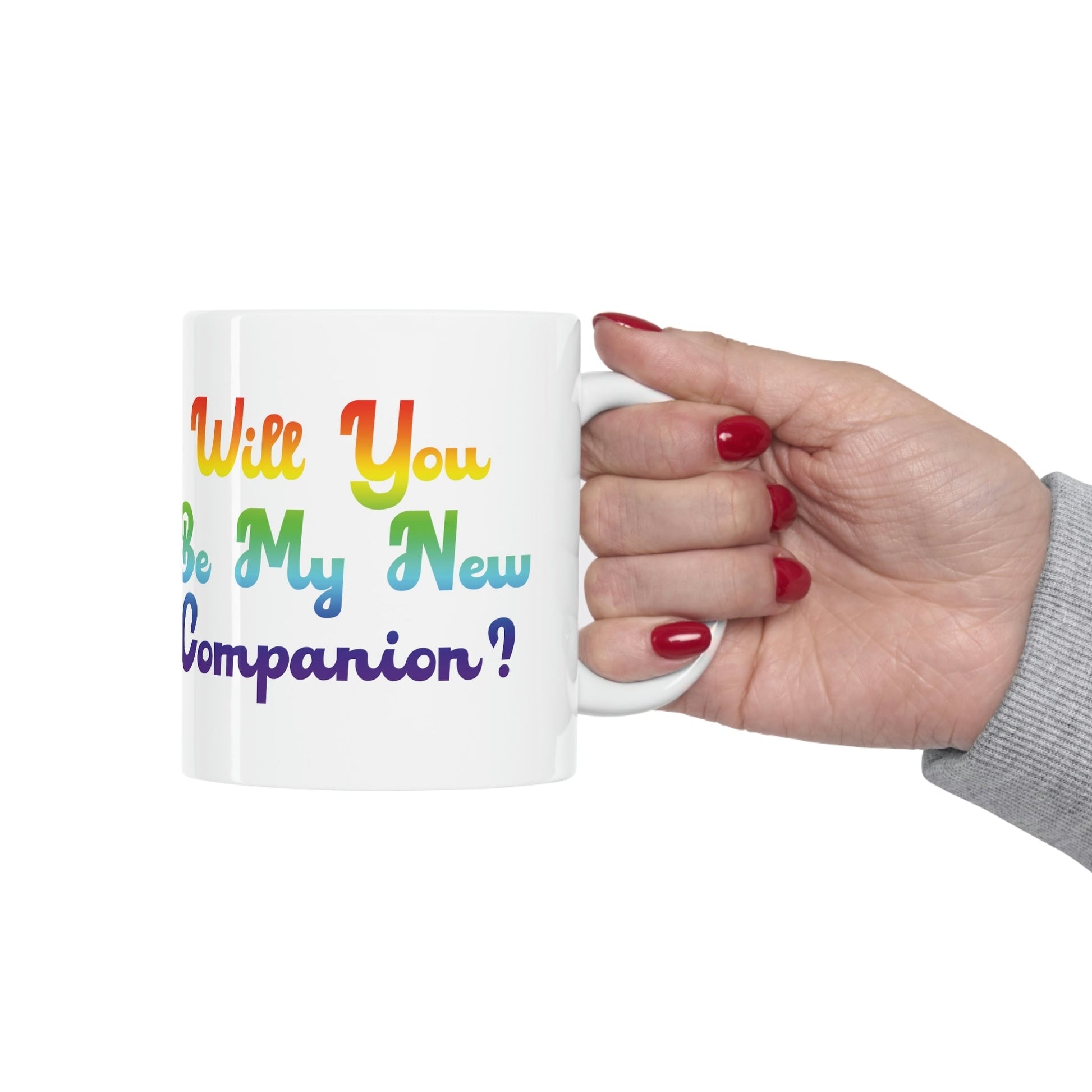 Will You Be My New Companion? LGBT Rainbow Romantic Ceramic Mug 11oz Ichaku [Perfect Gifts Selection]