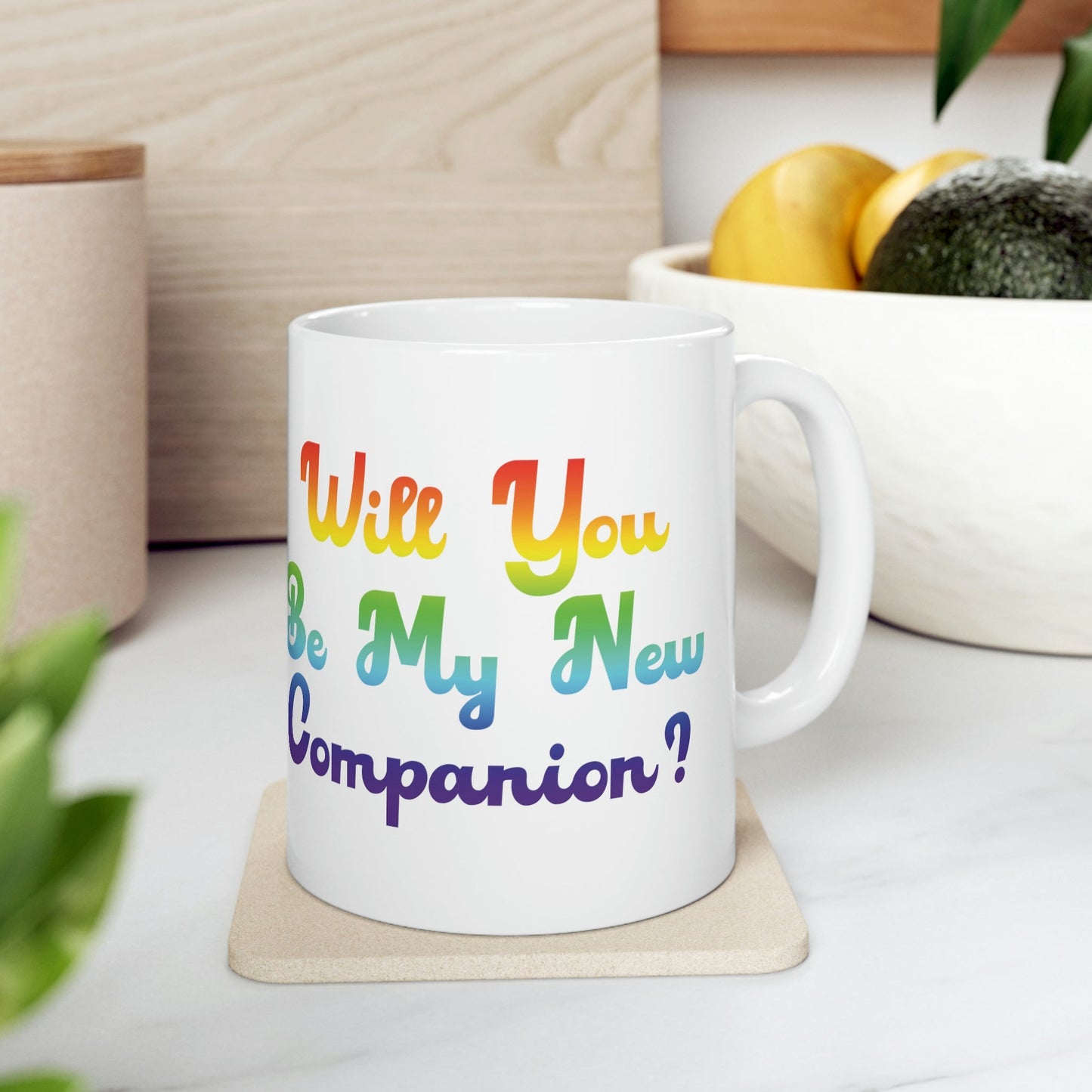 Will You Be My New Companion? LGBT Rainbow Romantic Ceramic Mug 11oz Ichaku [Perfect Gifts Selection]
