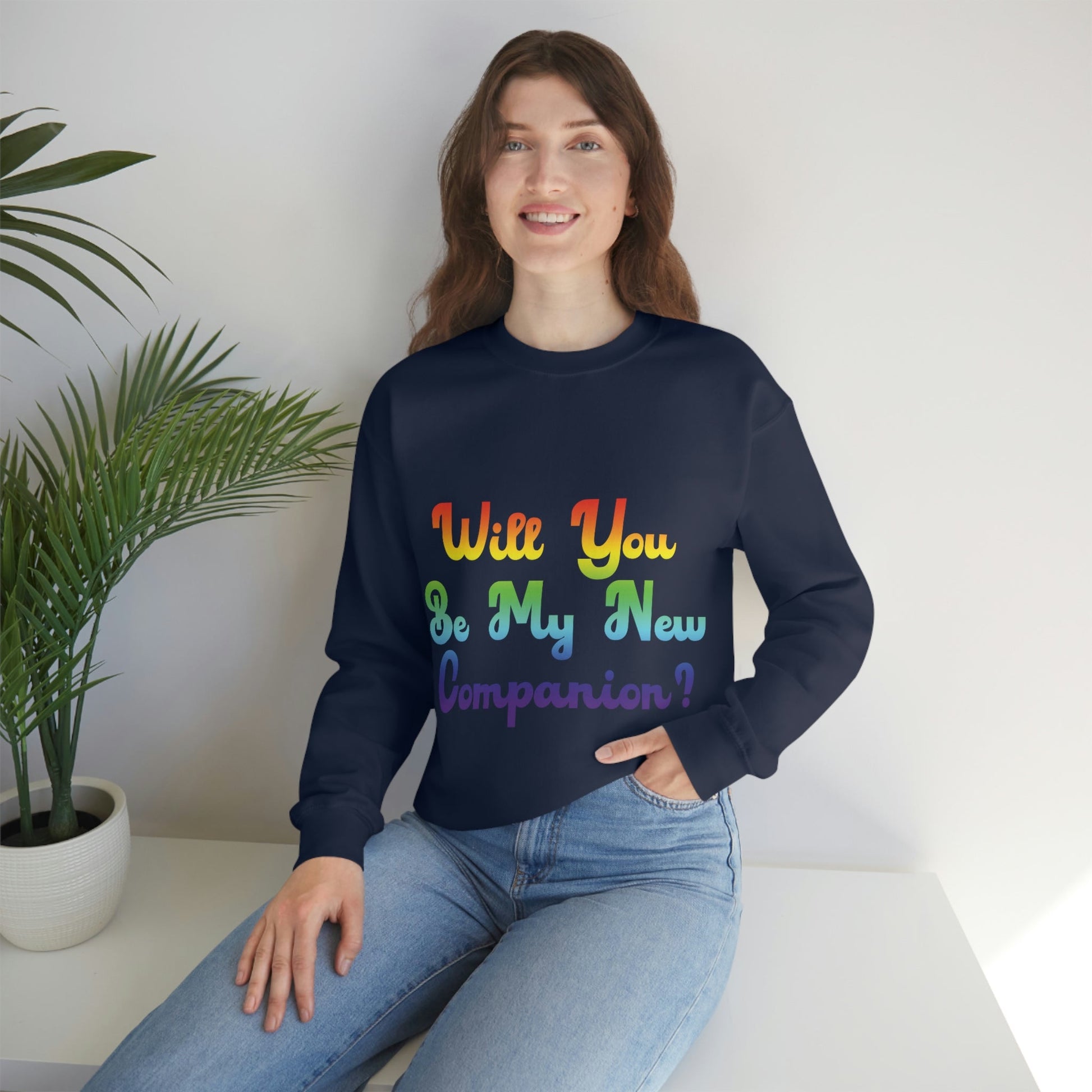 Will You Be My New Companion? LGBT Rainbow Unisex Heavy Blend™ Crewneck Sweatshirt Ichaku [Perfect Gifts Selection]