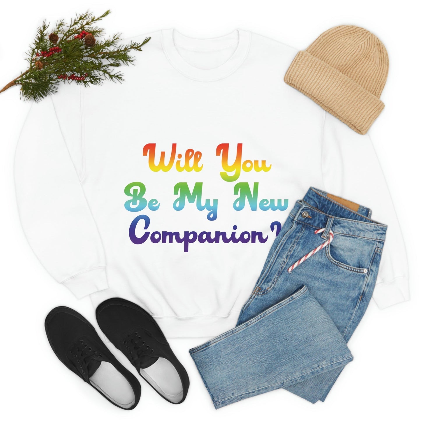 Will You Be My New Companion? LGBT Rainbow Unisex Heavy Blend™ Crewneck Sweatshirt Ichaku [Perfect Gifts Selection]