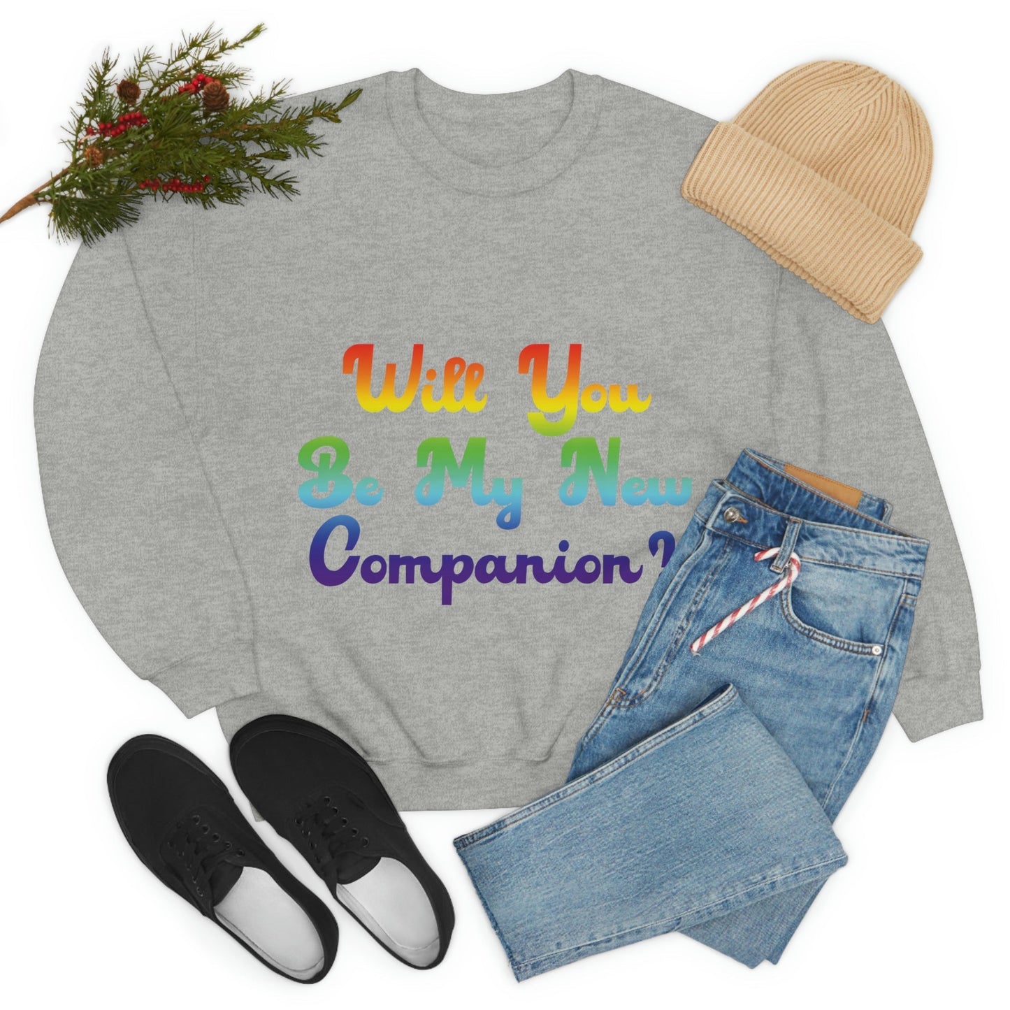 Will You Be My New Companion? LGBT Rainbow Unisex Heavy Blend™ Crewneck Sweatshirt Ichaku [Perfect Gifts Selection]