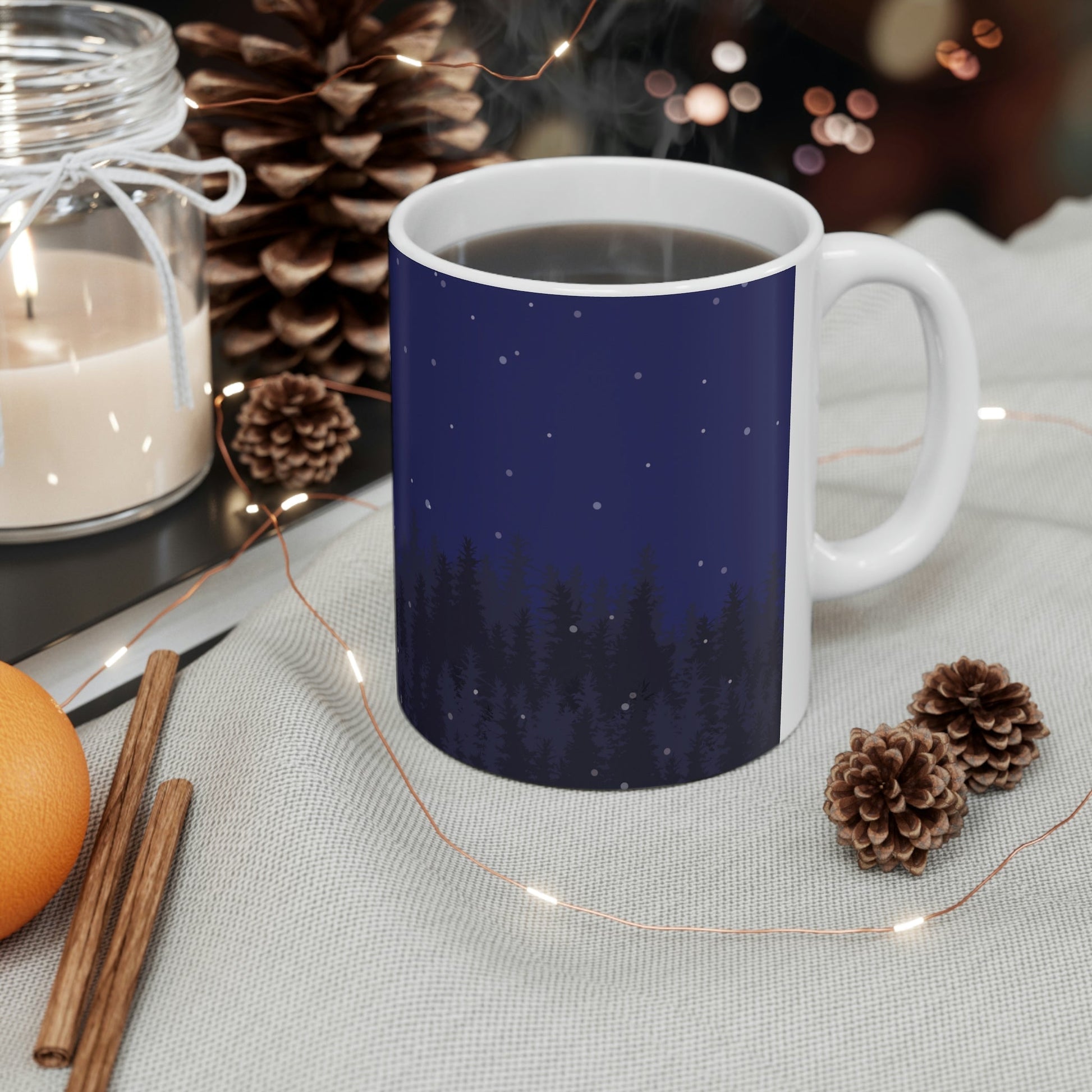 Winter Forest Moon Nature Modern Art Ceramic Mug 11oz Ichaku [Perfect Gifts Selection]