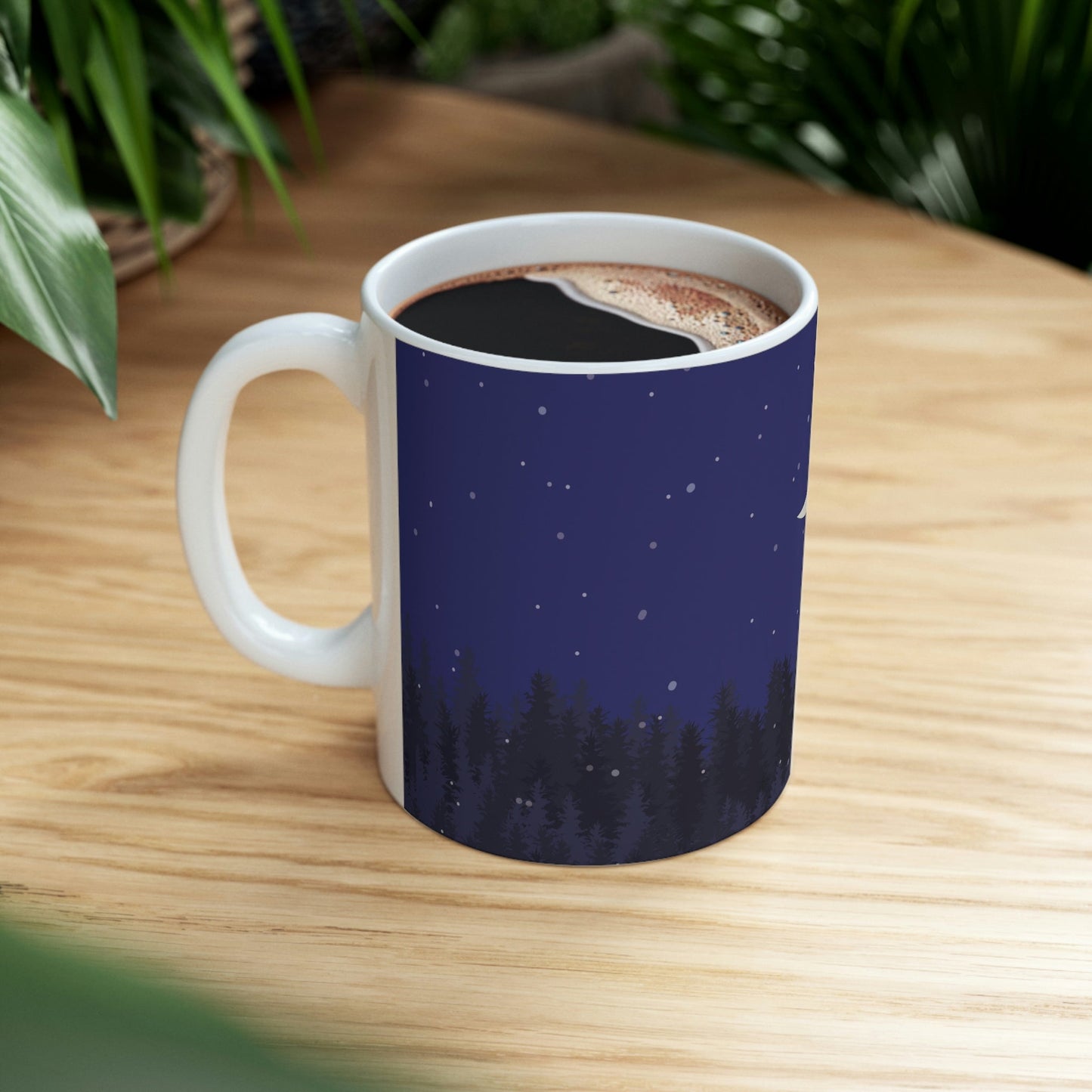 Winter Forest Moon Nature Modern Art Ceramic Mug 11oz Ichaku [Perfect Gifts Selection]