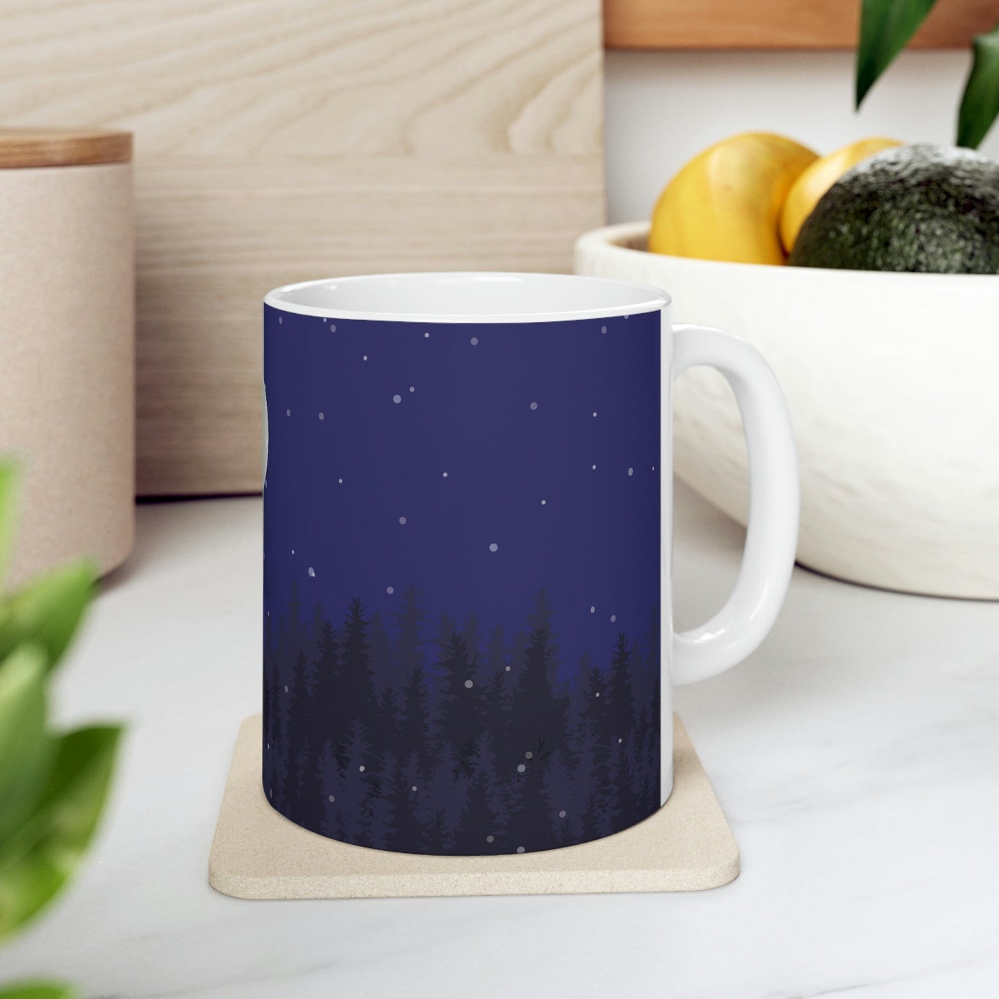 Winter Forest Moon Nature Modern Art Ceramic Mug 11oz Ichaku [Perfect Gifts Selection]