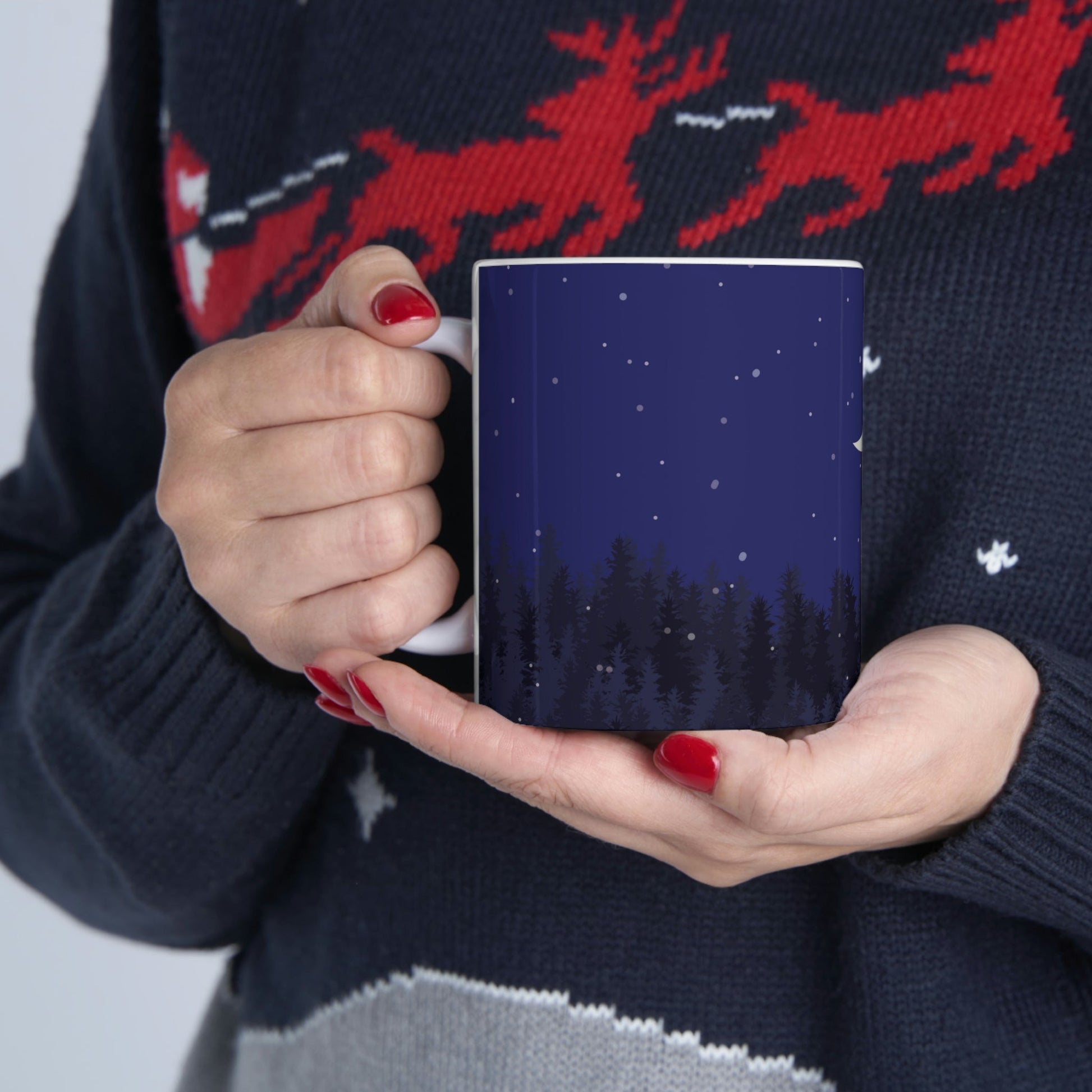 Winter Forest Moon Nature Modern Art Ceramic Mug 11oz Ichaku [Perfect Gifts Selection]