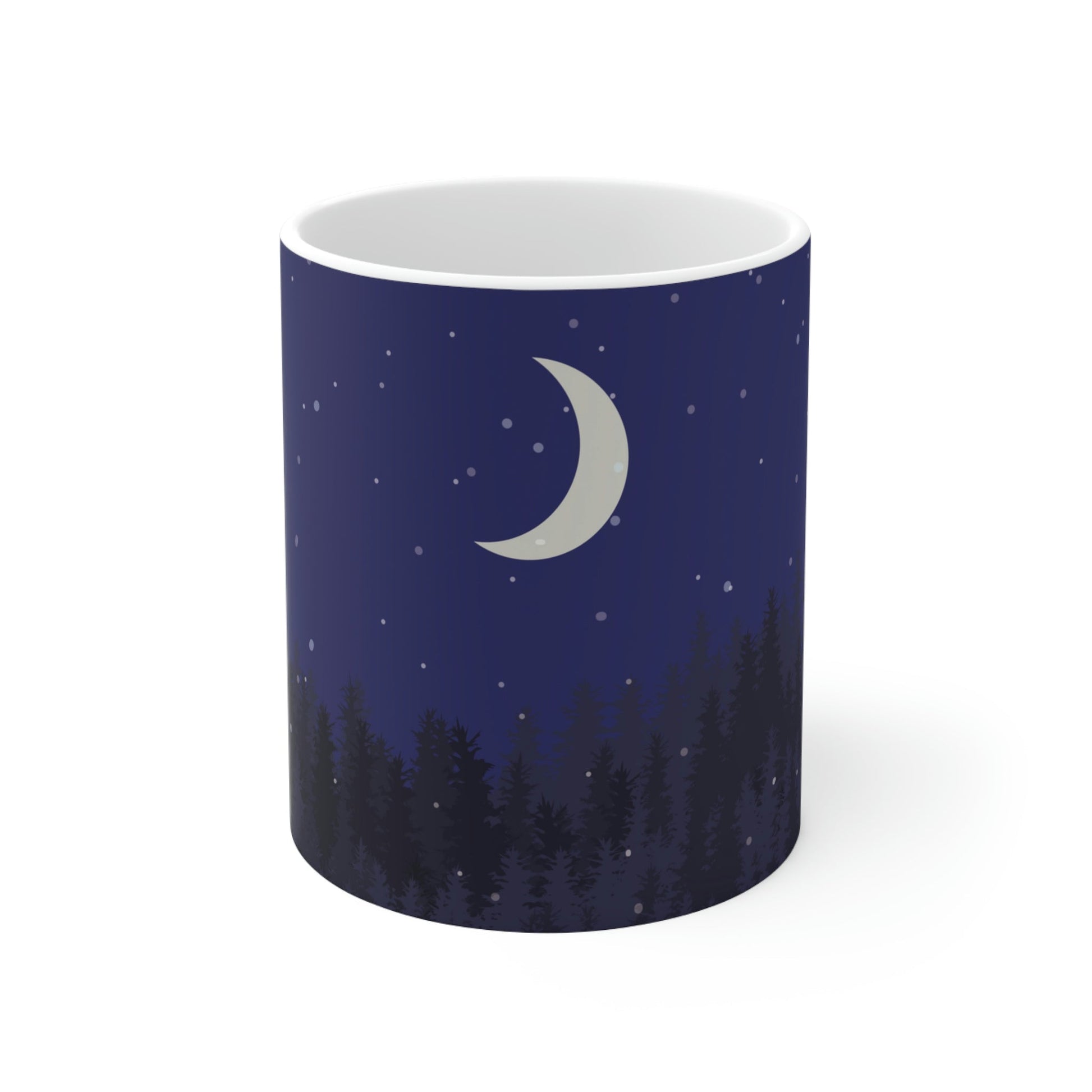 Winter Forest Moon Nature Modern Art Ceramic Mug 11oz Ichaku [Perfect Gifts Selection]