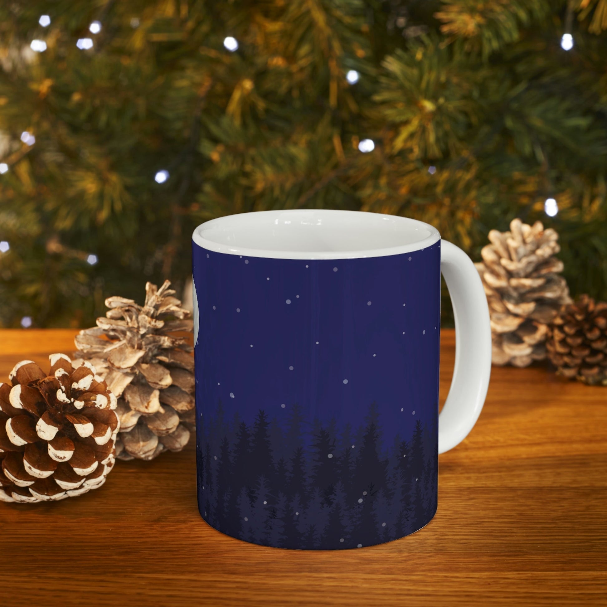 Winter Forest Moon Nature Modern Art Ceramic Mug 11oz Ichaku [Perfect Gifts Selection]