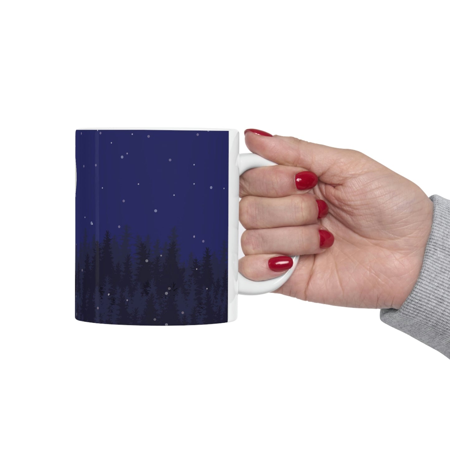 Winter Forest Moon Nature Modern Art Ceramic Mug 11oz Ichaku [Perfect Gifts Selection]