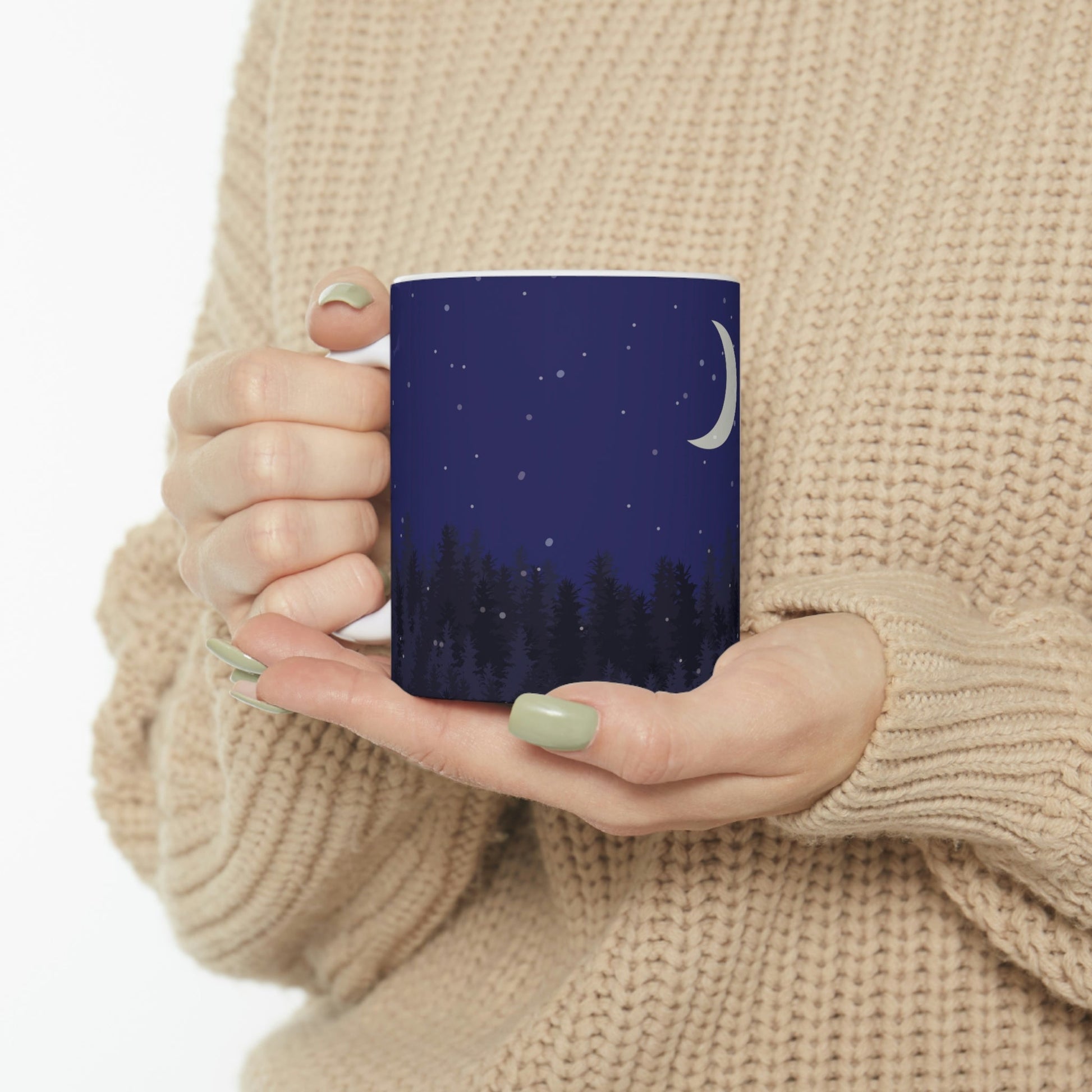 Winter Forest Moon Nature Modern Art Ceramic Mug 11oz Ichaku [Perfect Gifts Selection]