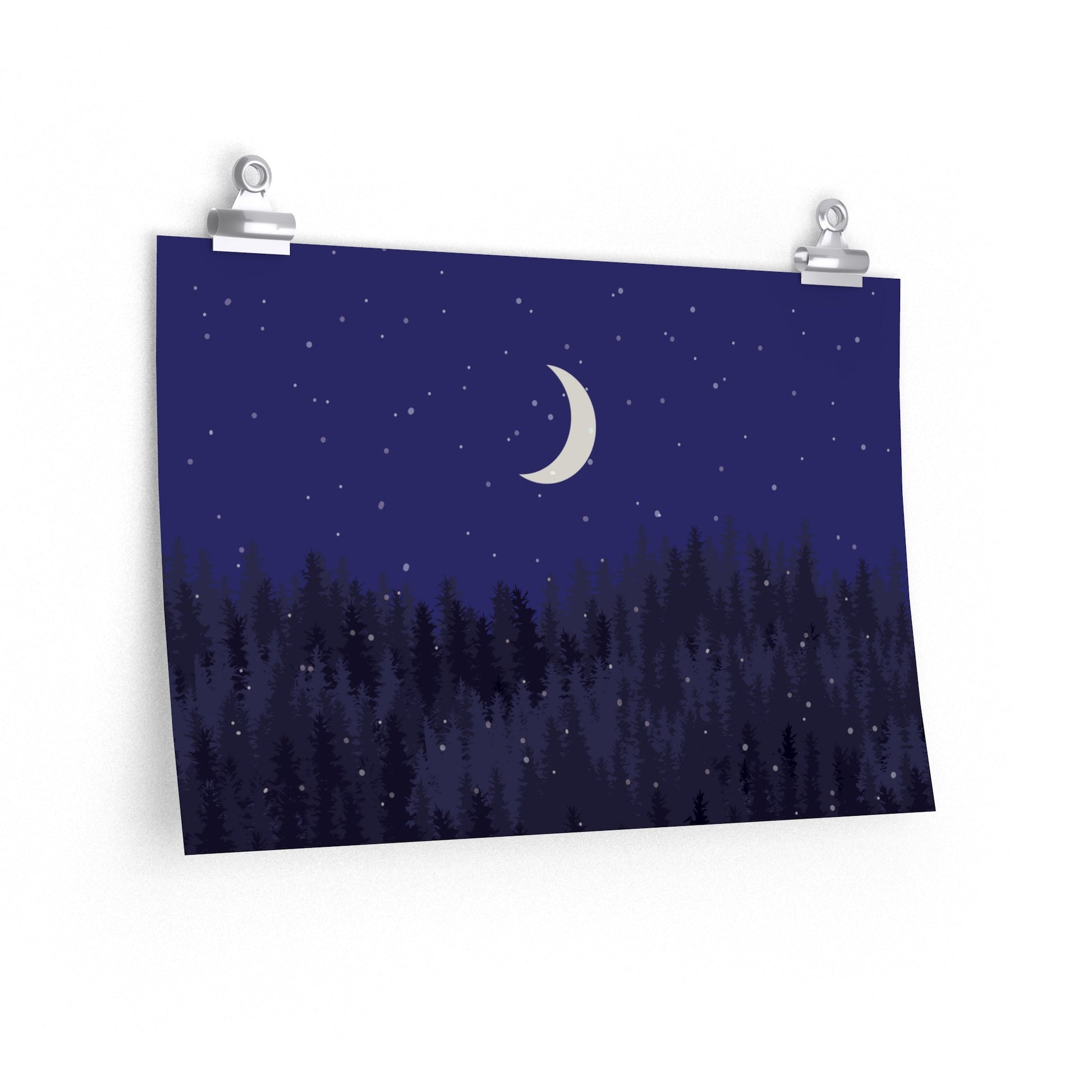 Winter Forest Moon Nature Modern Art Premium Matte Horizontal Posters Ichaku [Perfect Gifts Selection]