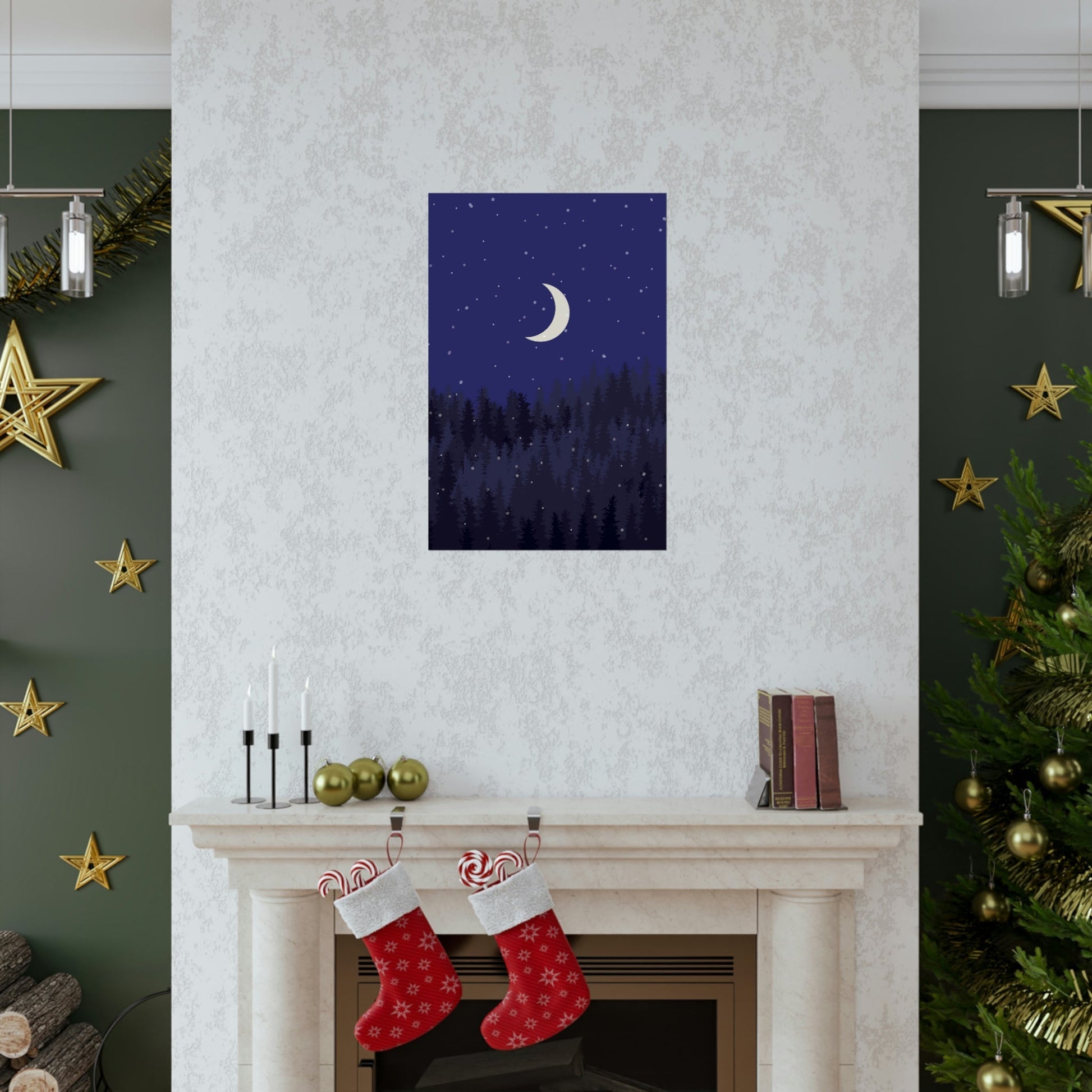 Winter Forest Moon Nature Modern Art Premium Matte Vertical Posters Ichaku [Perfect Gifts Selection]