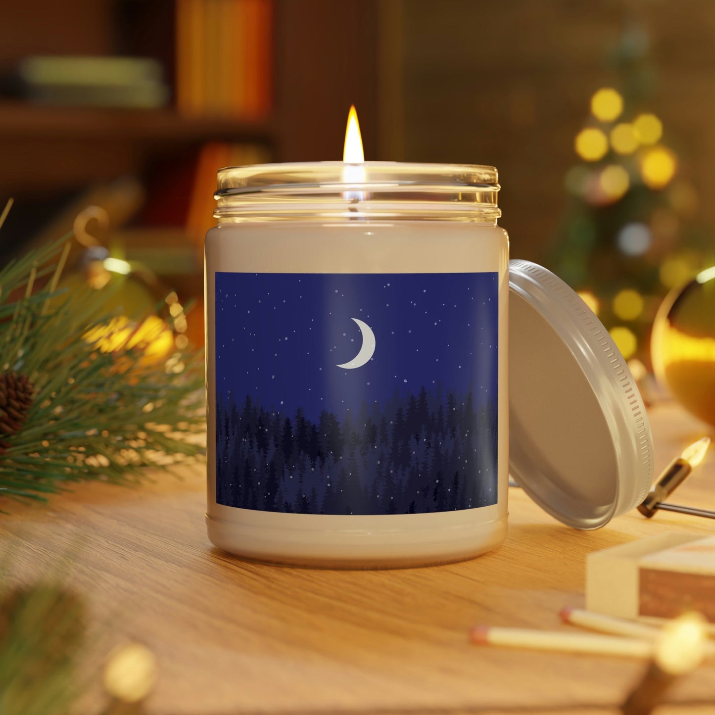 Winter Forest Moon Nature Modern Art Scented Candle Up to 60hSoy Wax 9oz Ichaku [Perfect Gifts Selection]