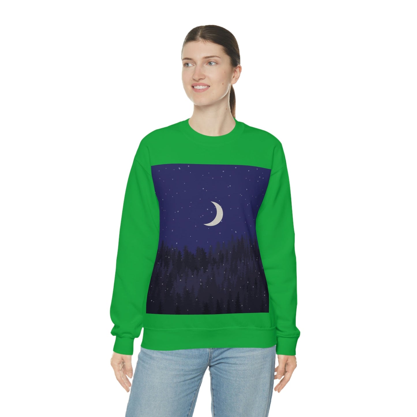 Winter Forest Moon Nature Modern Art Unisex Heavy Blend™ Crewneck Sweatshirt Ichaku [Perfect Gifts Selection]