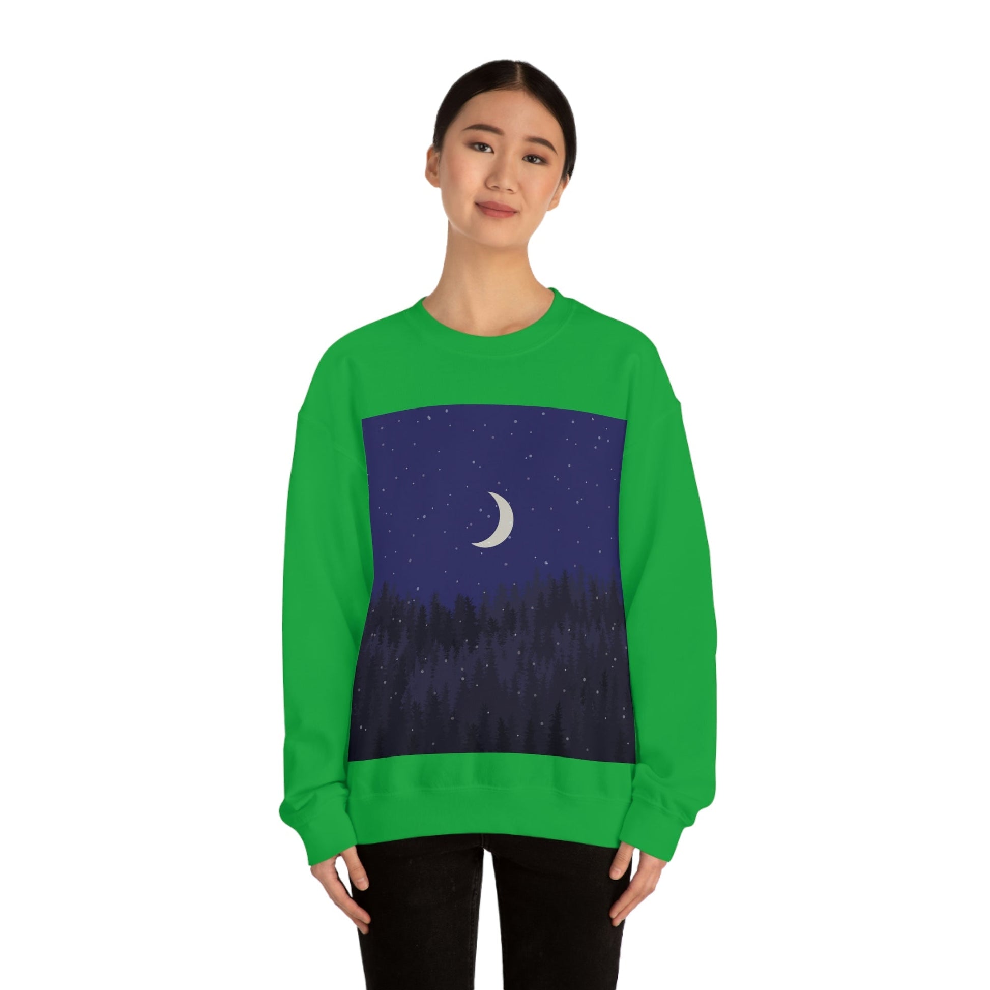 Winter Forest Moon Nature Modern Art Unisex Heavy Blend™ Crewneck Sweatshirt Ichaku [Perfect Gifts Selection]