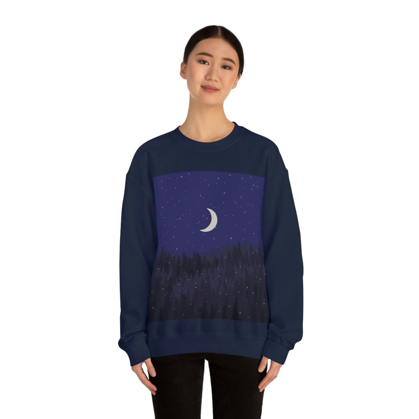 Winter Forest Moon Nature Modern Art Unisex Heavy Blend™ Crewneck Sweatshirt Ichaku [Perfect Gifts Selection]