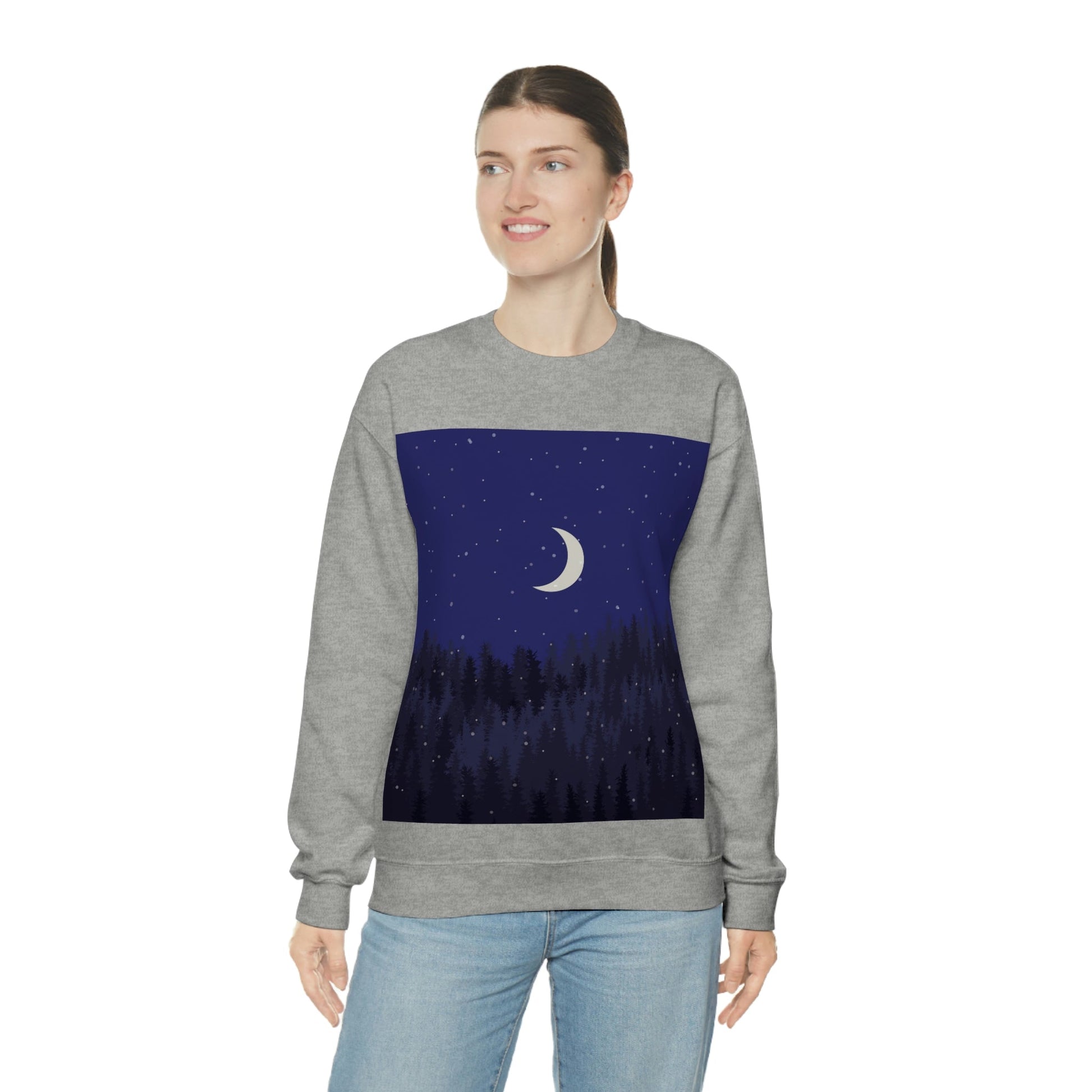 Winter Forest Moon Nature Modern Art Unisex Heavy Blend™ Crewneck Sweatshirt Ichaku [Perfect Gifts Selection]