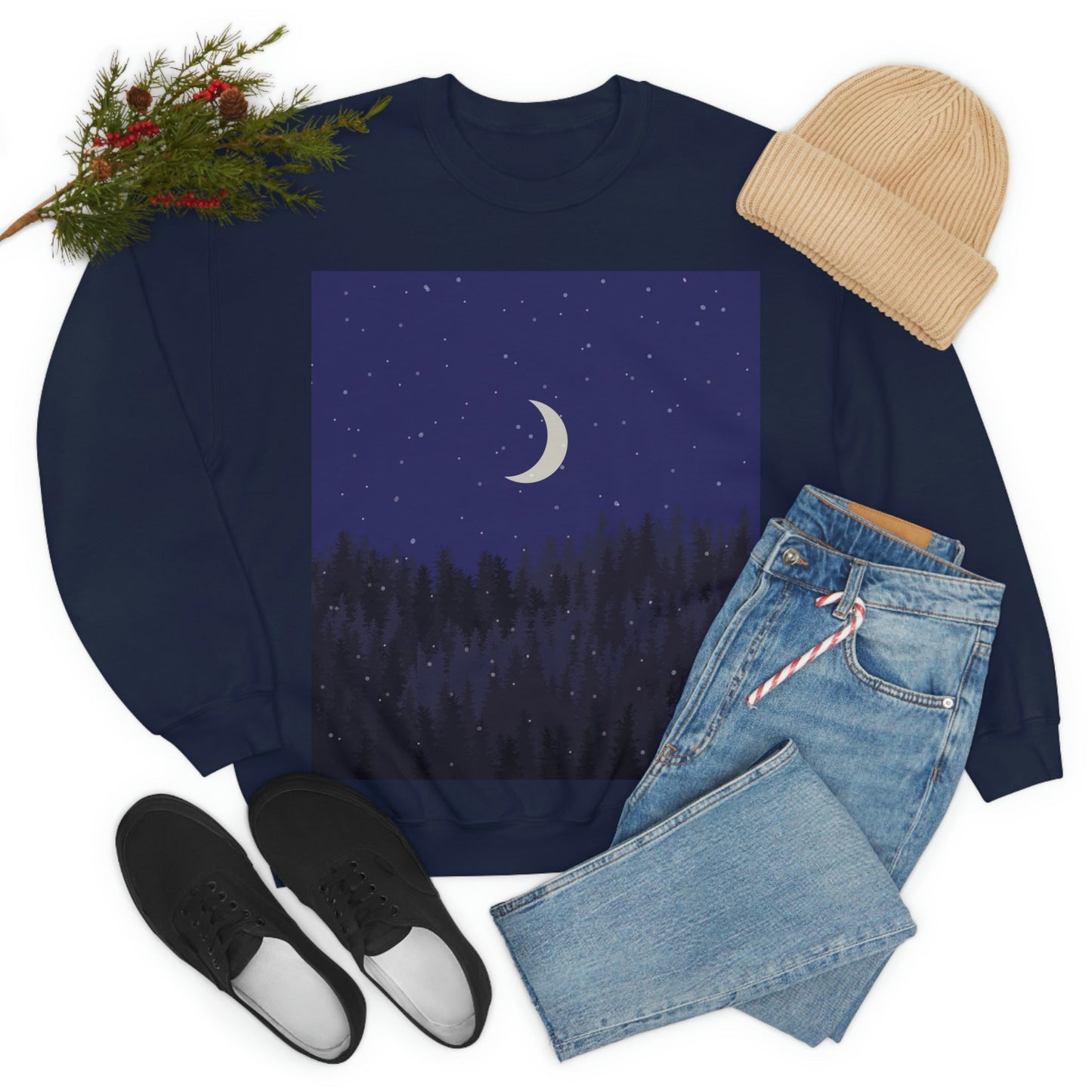 Winter Forest Moon Nature Modern Art Unisex Heavy Blend™ Crewneck Sweatshirt Ichaku [Perfect Gifts Selection]