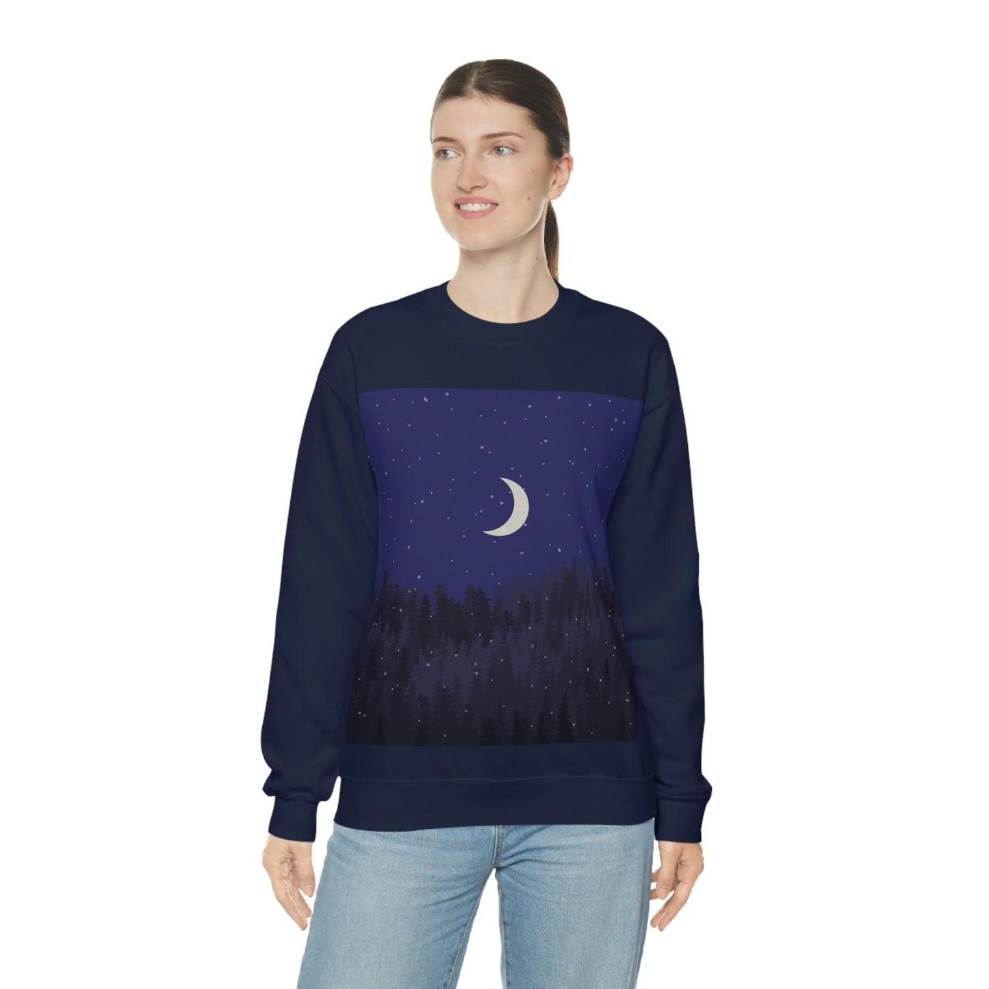 Winter Forest Moon Nature Modern Art Unisex Heavy Blend™ Crewneck Sweatshirt Ichaku [Perfect Gifts Selection]