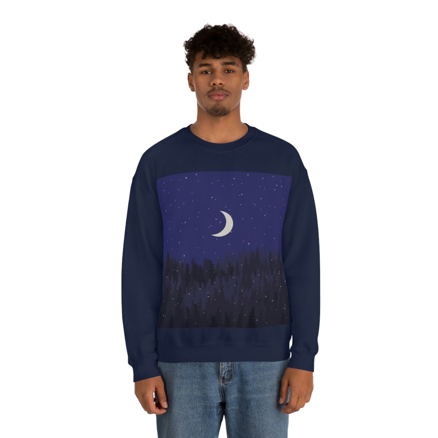 Winter Forest Moon Nature Modern Art Unisex Heavy Blend™ Crewneck Sweatshirt Ichaku [Perfect Gifts Selection]