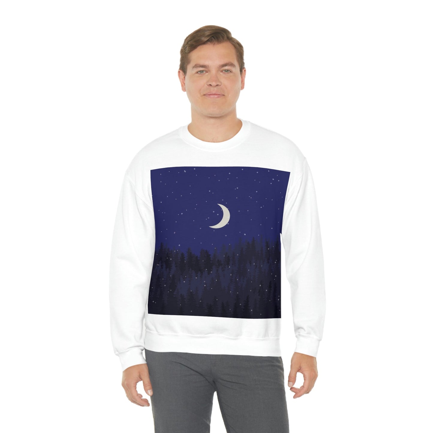 Winter Forest Moon Nature Modern Art Unisex Heavy Blend™ Crewneck Sweatshirt Ichaku [Perfect Gifts Selection]