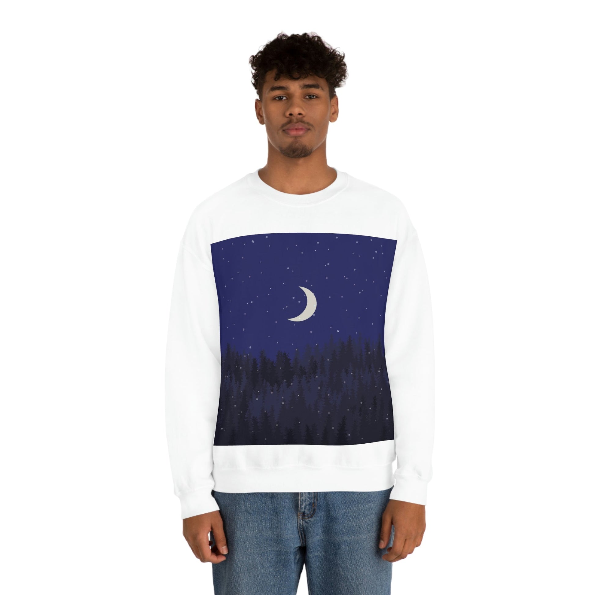 Winter Forest Moon Nature Modern Art Unisex Heavy Blend™ Crewneck Sweatshirt Ichaku [Perfect Gifts Selection]