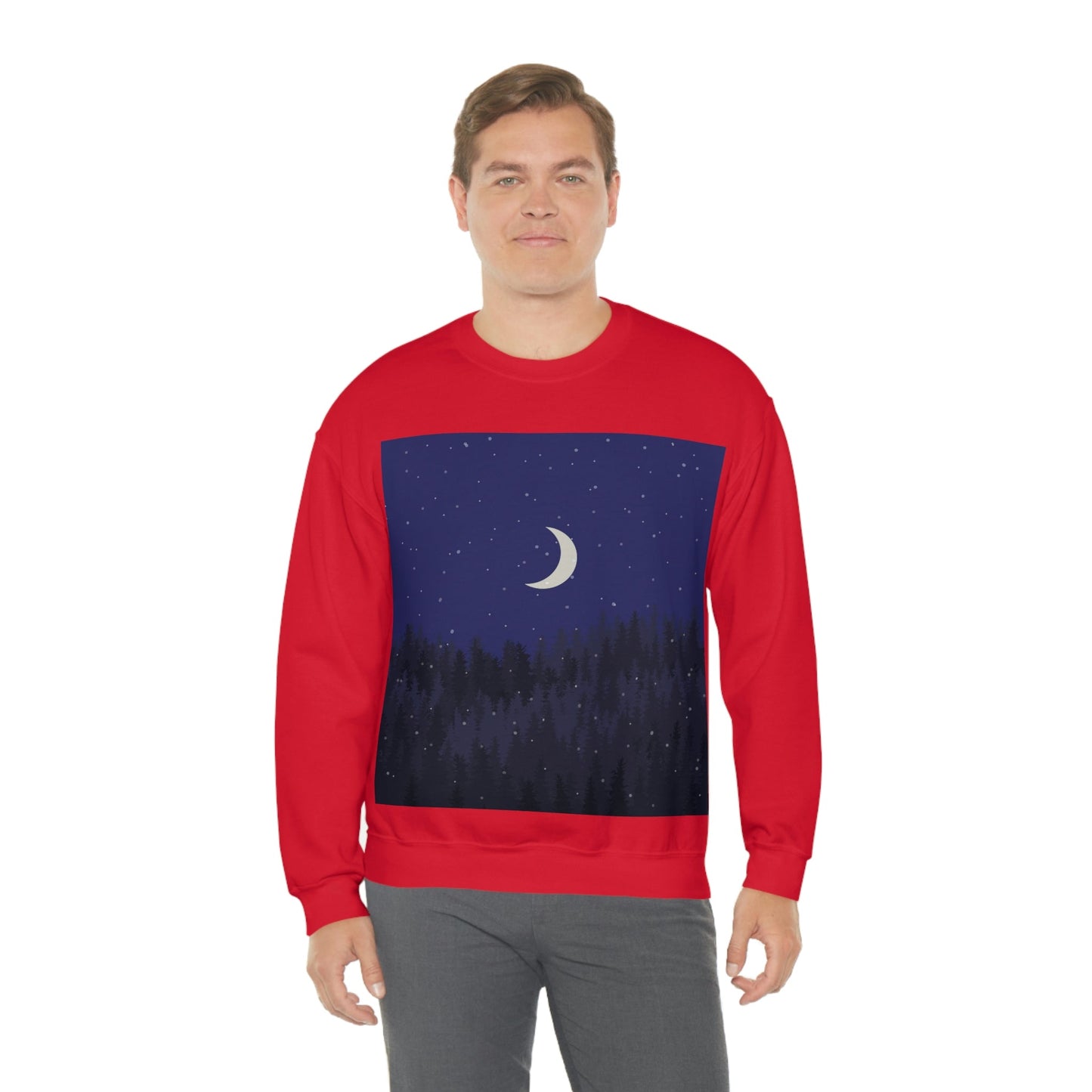 Winter Forest Moon Nature Modern Art Unisex Heavy Blend™ Crewneck Sweatshirt Ichaku [Perfect Gifts Selection]