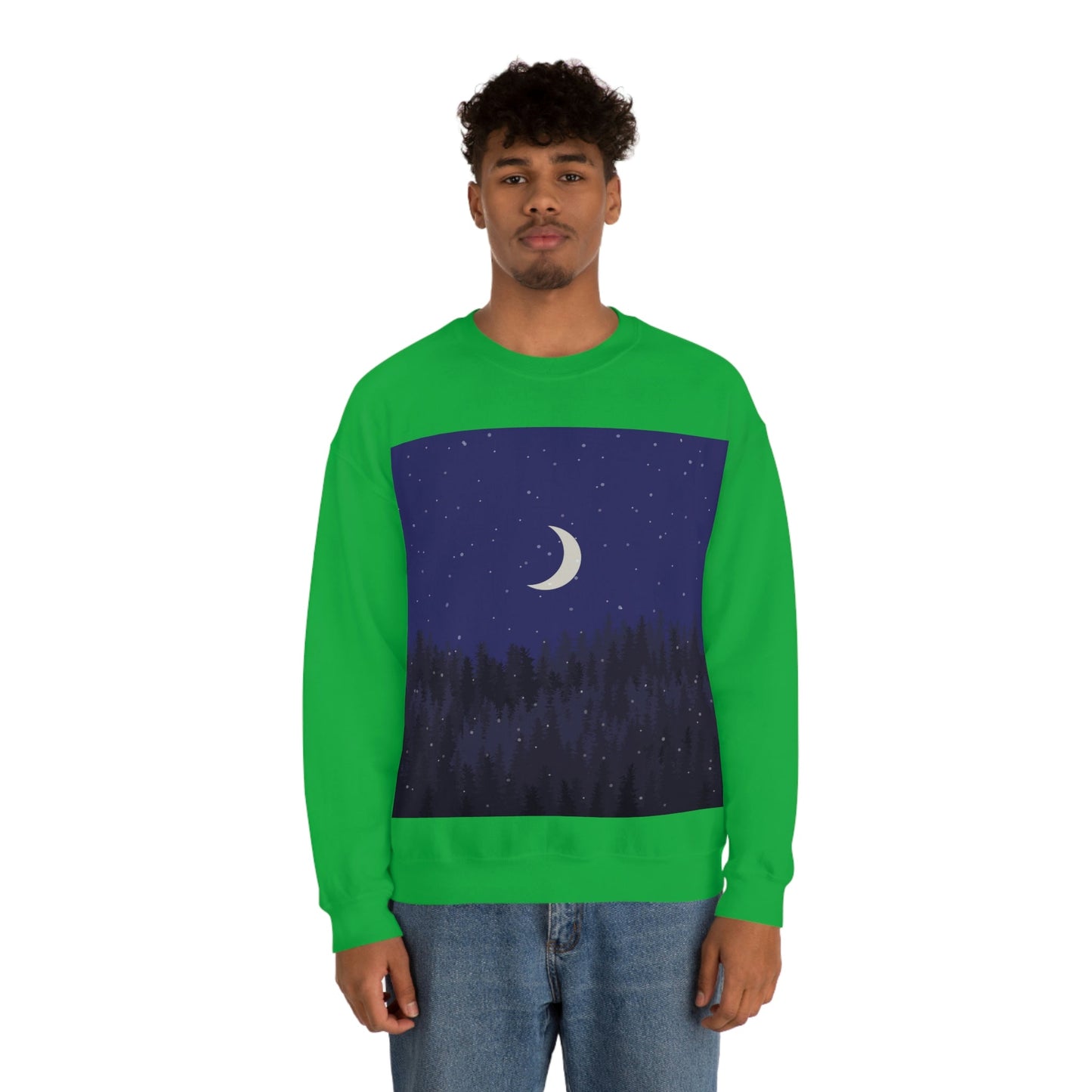 Winter Forest Moon Nature Modern Art Unisex Heavy Blend™ Crewneck Sweatshirt Ichaku [Perfect Gifts Selection]