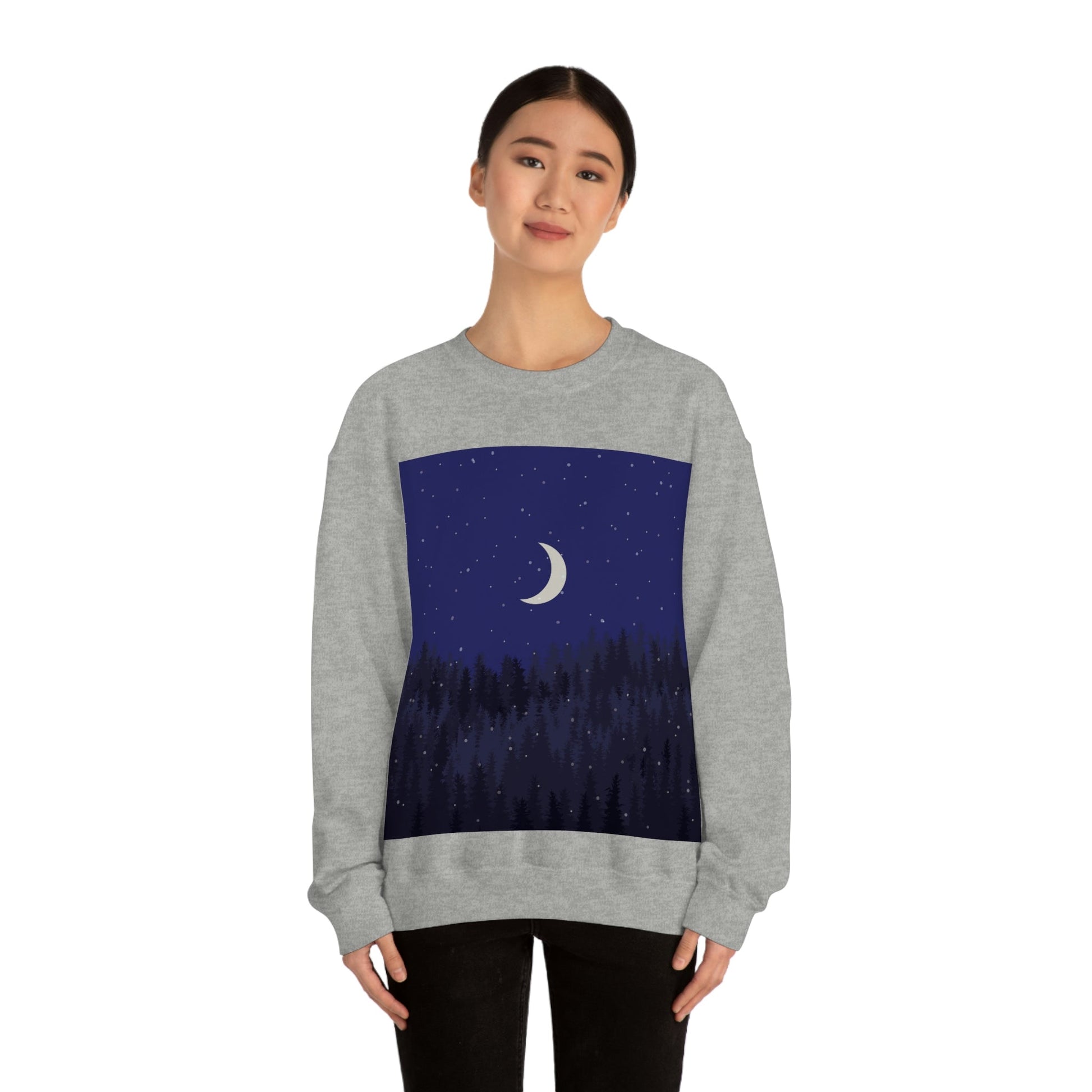 Winter Forest Moon Nature Modern Art Unisex Heavy Blend™ Crewneck Sweatshirt Ichaku [Perfect Gifts Selection]