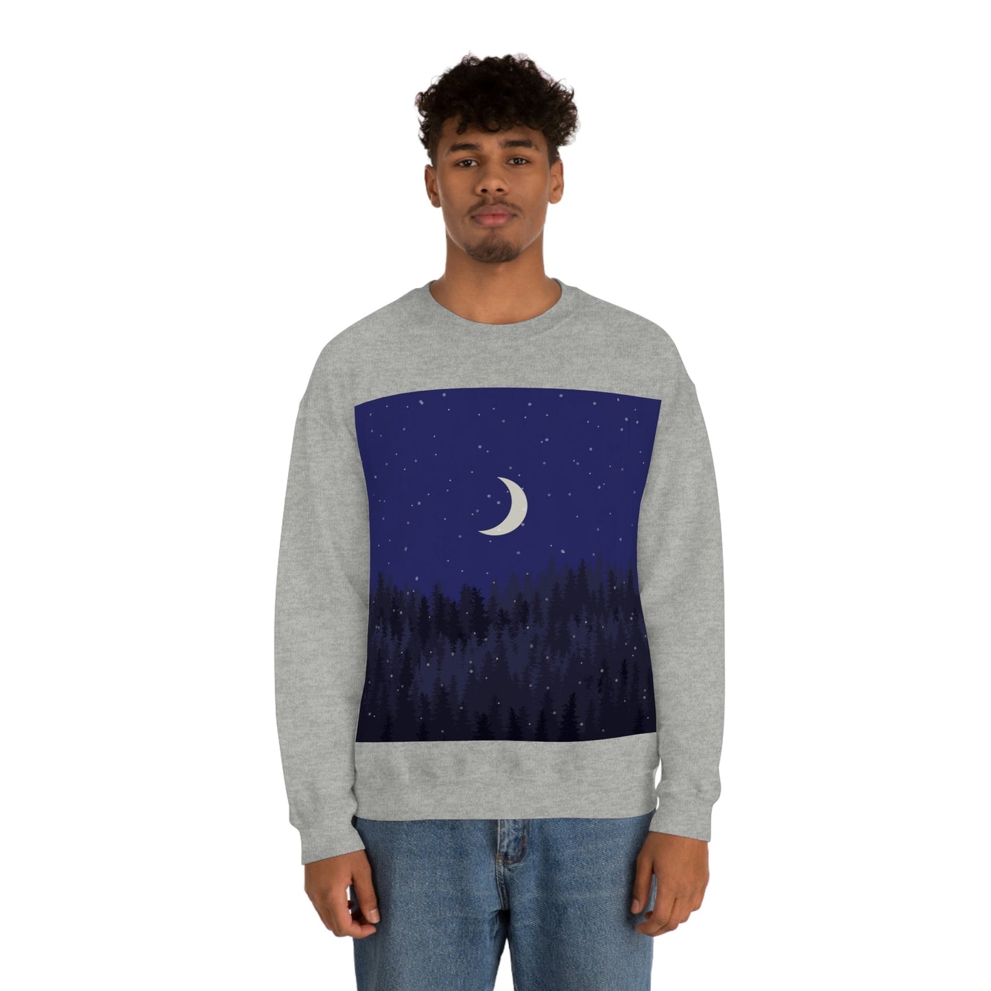 Winter Forest Moon Nature Modern Art Unisex Heavy Blend™ Crewneck Sweatshirt Ichaku [Perfect Gifts Selection]