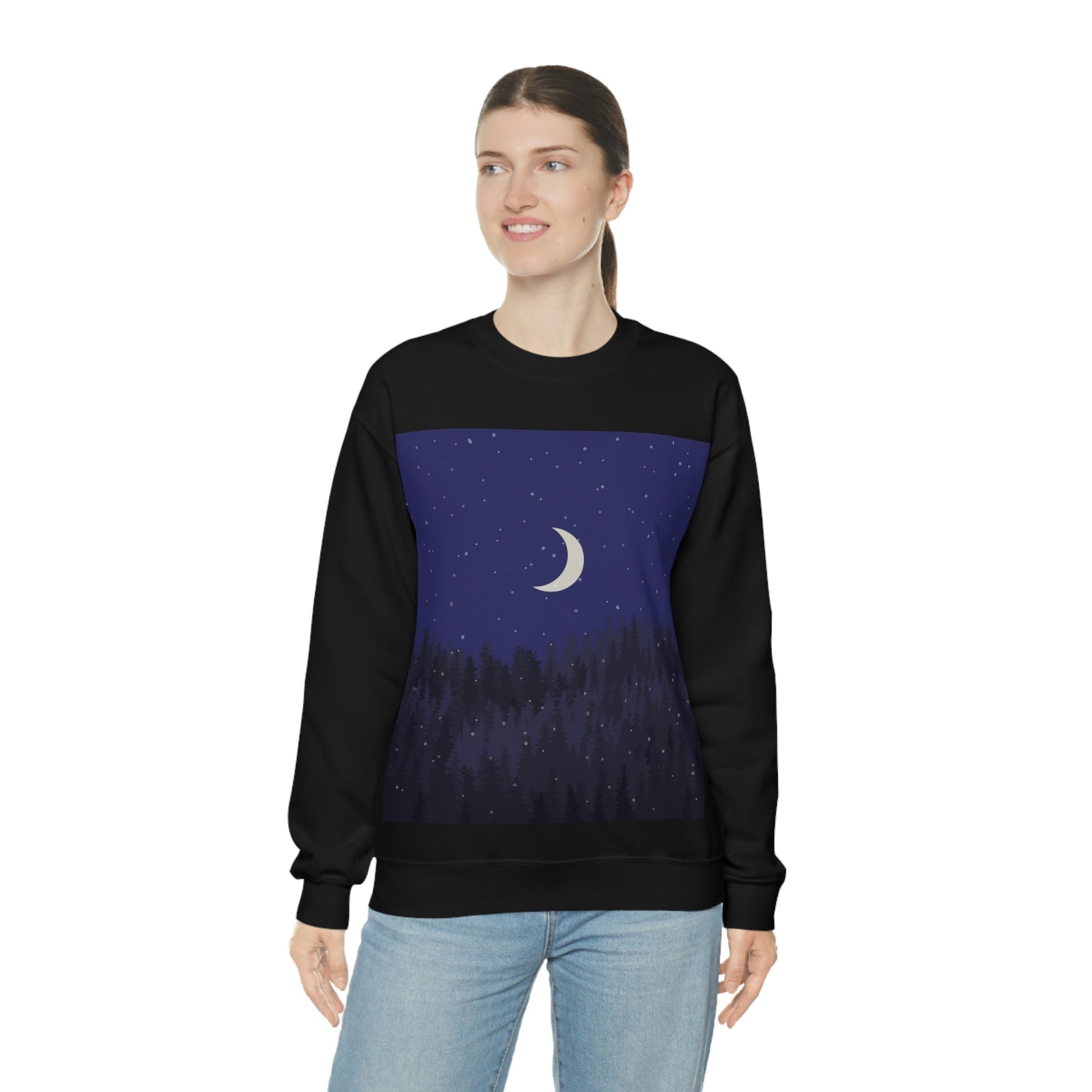 Winter Forest Moon Nature Modern Art Unisex Heavy Blend™ Crewneck Sweatshirt Ichaku [Perfect Gifts Selection]