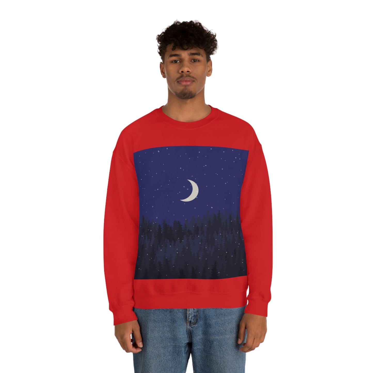 Winter Forest Moon Nature Modern Art Unisex Heavy Blend™ Crewneck Sweatshirt Ichaku [Perfect Gifts Selection]