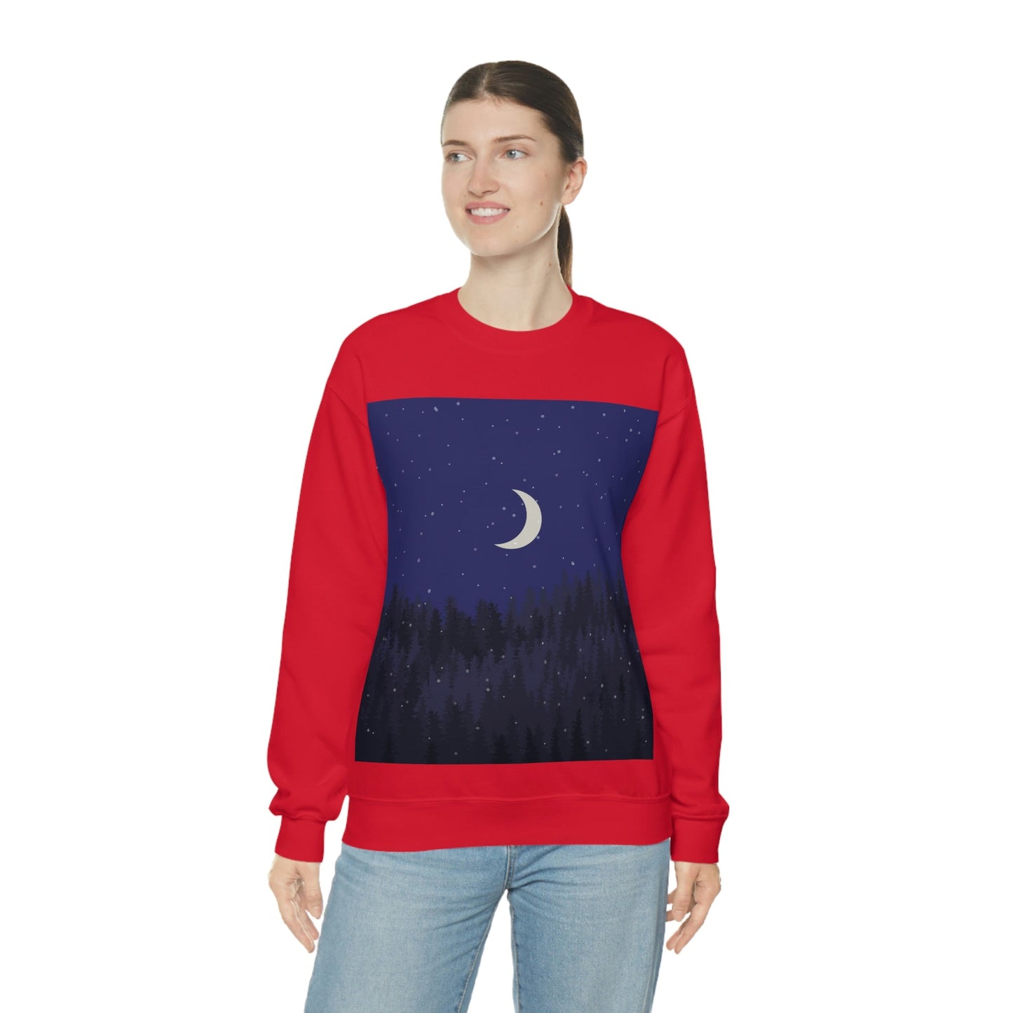 Winter Forest Moon Nature Modern Art Unisex Heavy Blend™ Crewneck Sweatshirt Ichaku [Perfect Gifts Selection]