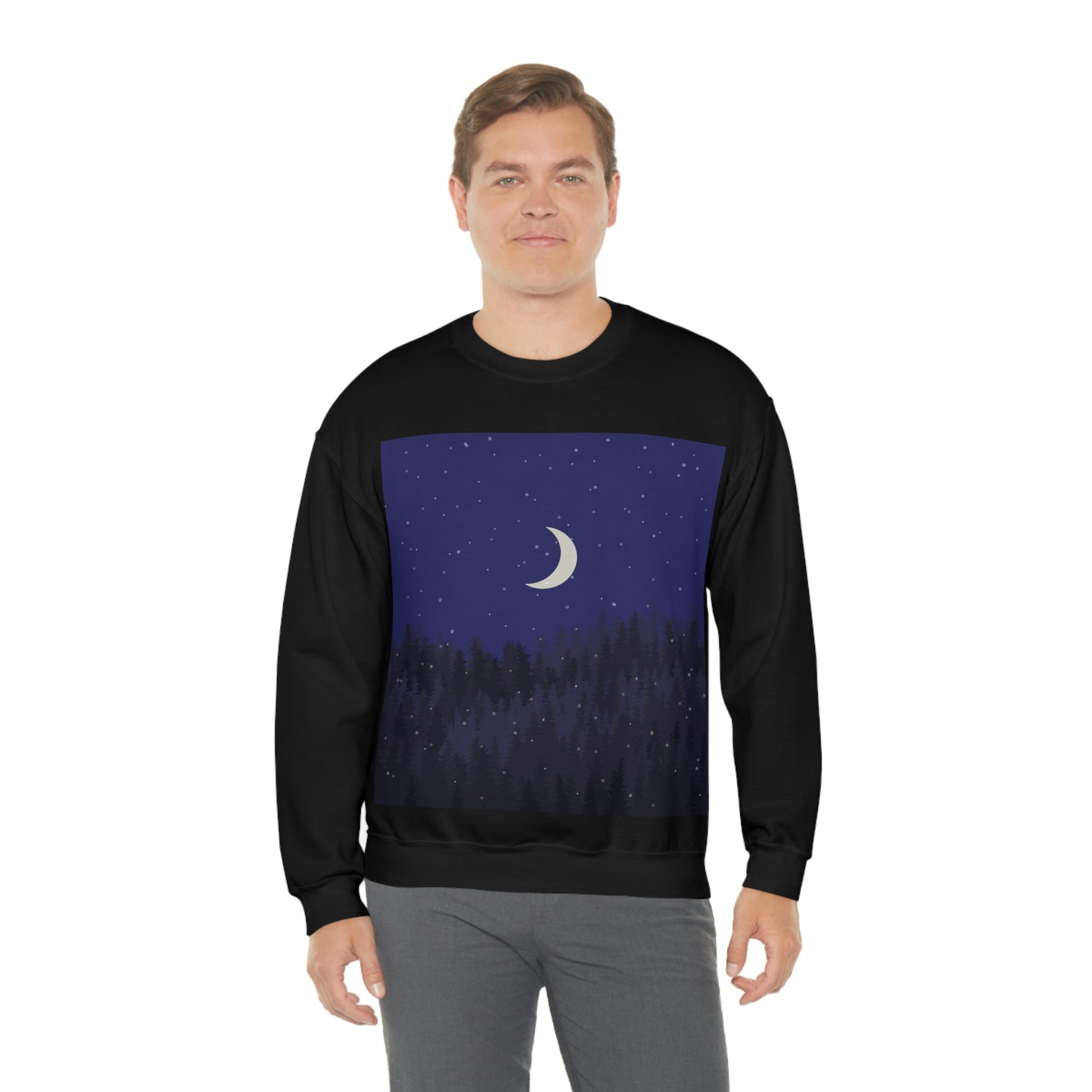 Winter Forest Moon Nature Modern Art Unisex Heavy Blend™ Crewneck Sweatshirt Ichaku [Perfect Gifts Selection]