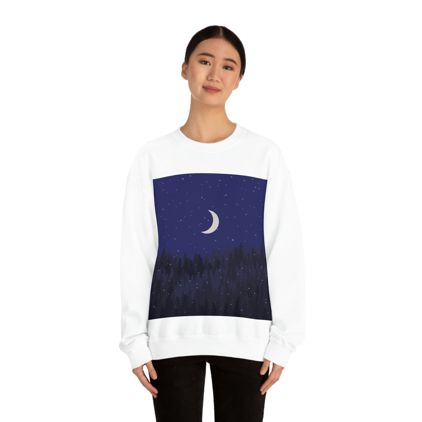 Winter Forest Moon Nature Modern Art Unisex Heavy Blend™ Crewneck Sweatshirt Ichaku [Perfect Gifts Selection]