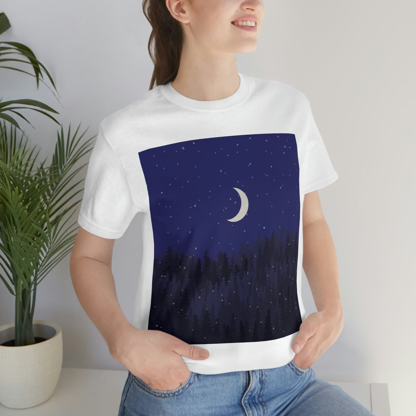 Winter Forest Moon Nature Modern Art Unisex Jersey Short Sleeve T-Shirt Ichaku [Perfect Gifts Selection]