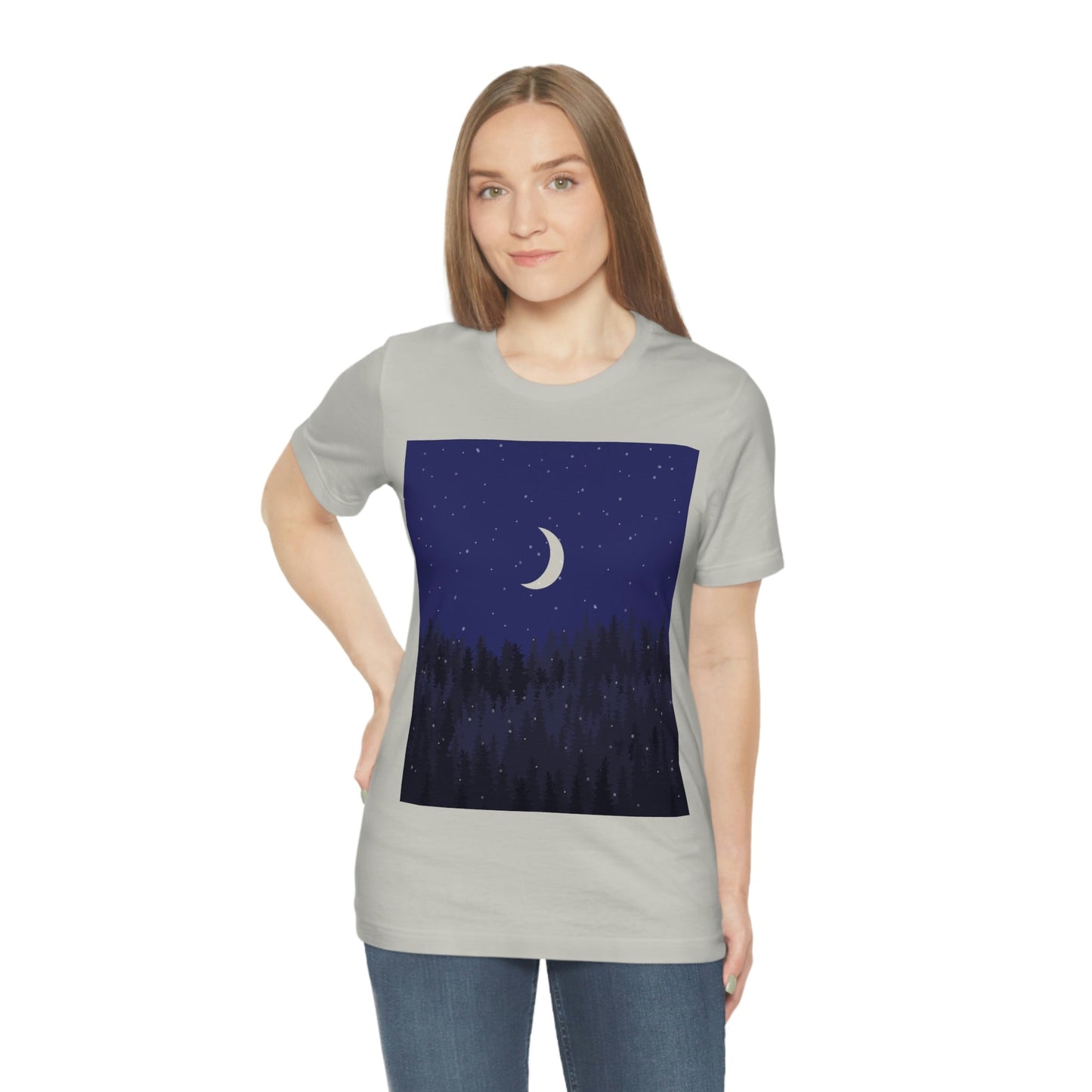 Winter Forest Moon Nature Modern Art Unisex Jersey Short Sleeve T-Shirt Ichaku [Perfect Gifts Selection]