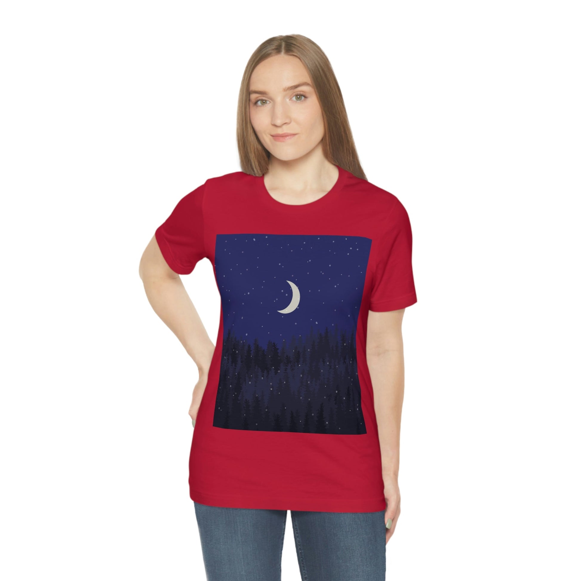 Winter Forest Moon Nature Modern Art Unisex Jersey Short Sleeve T-Shirt Ichaku [Perfect Gifts Selection]