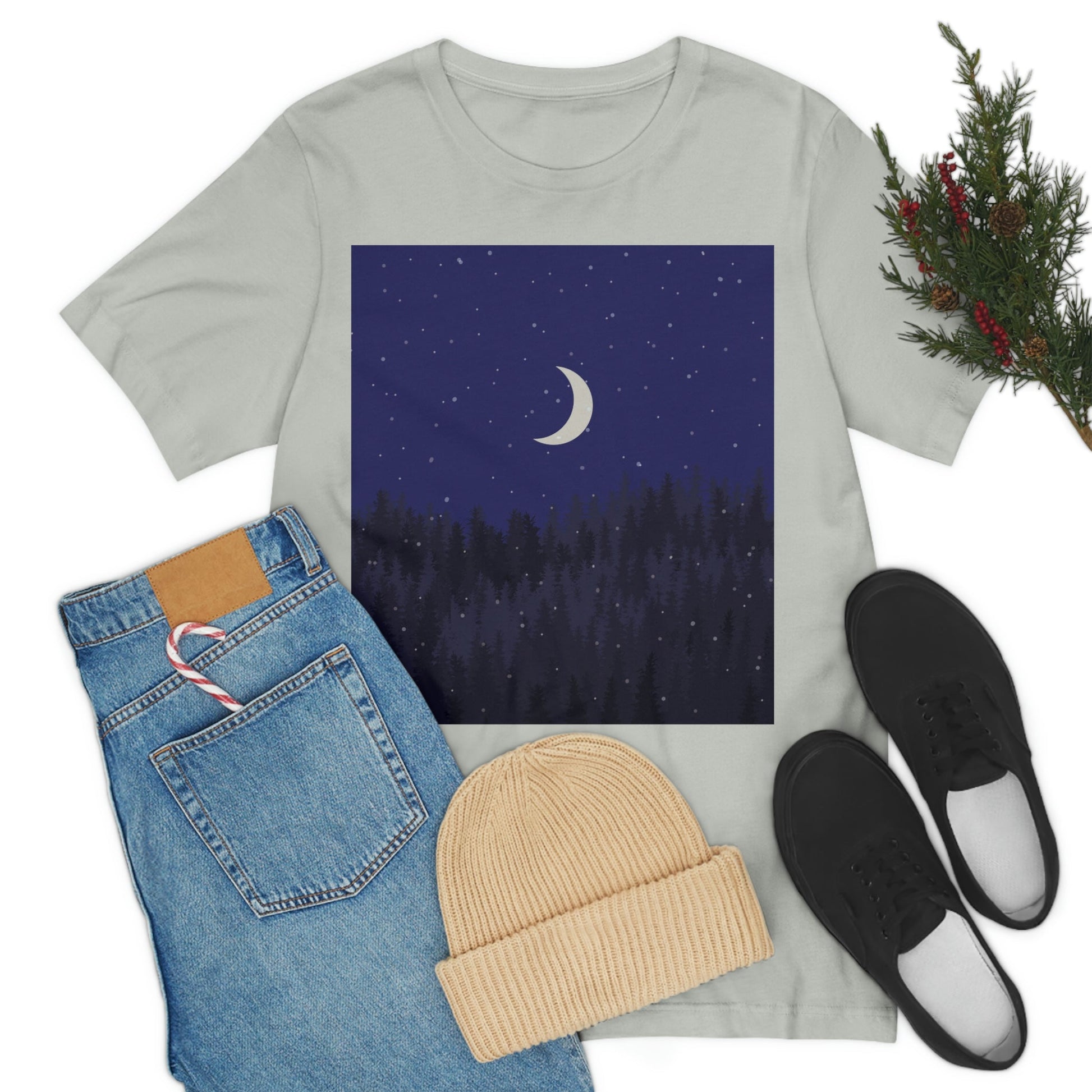 Winter Forest Moon Nature Modern Art Unisex Jersey Short Sleeve T-Shirt Ichaku [Perfect Gifts Selection]