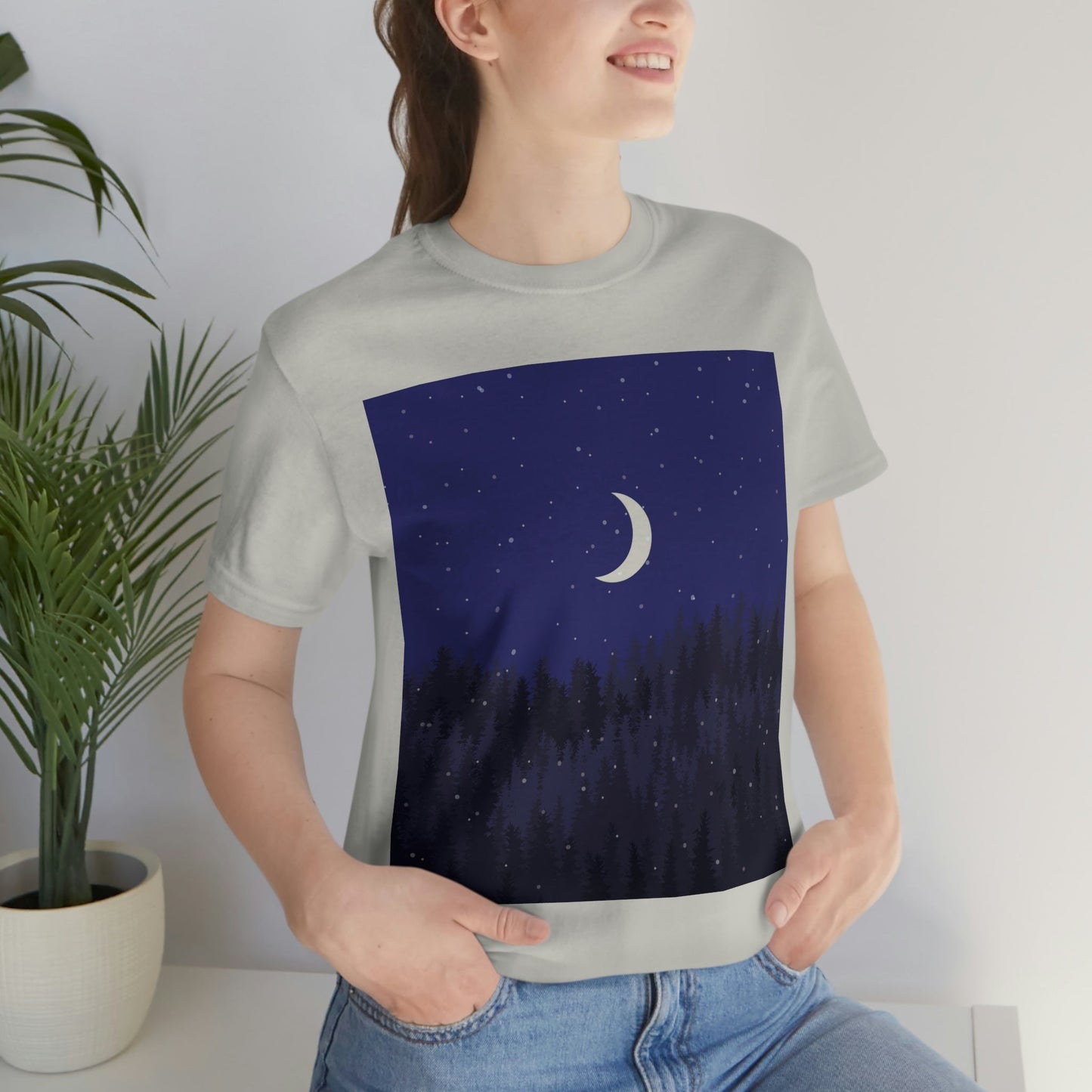 Winter Forest Moon Nature Modern Art Unisex Jersey Short Sleeve T-Shirt Ichaku [Perfect Gifts Selection]