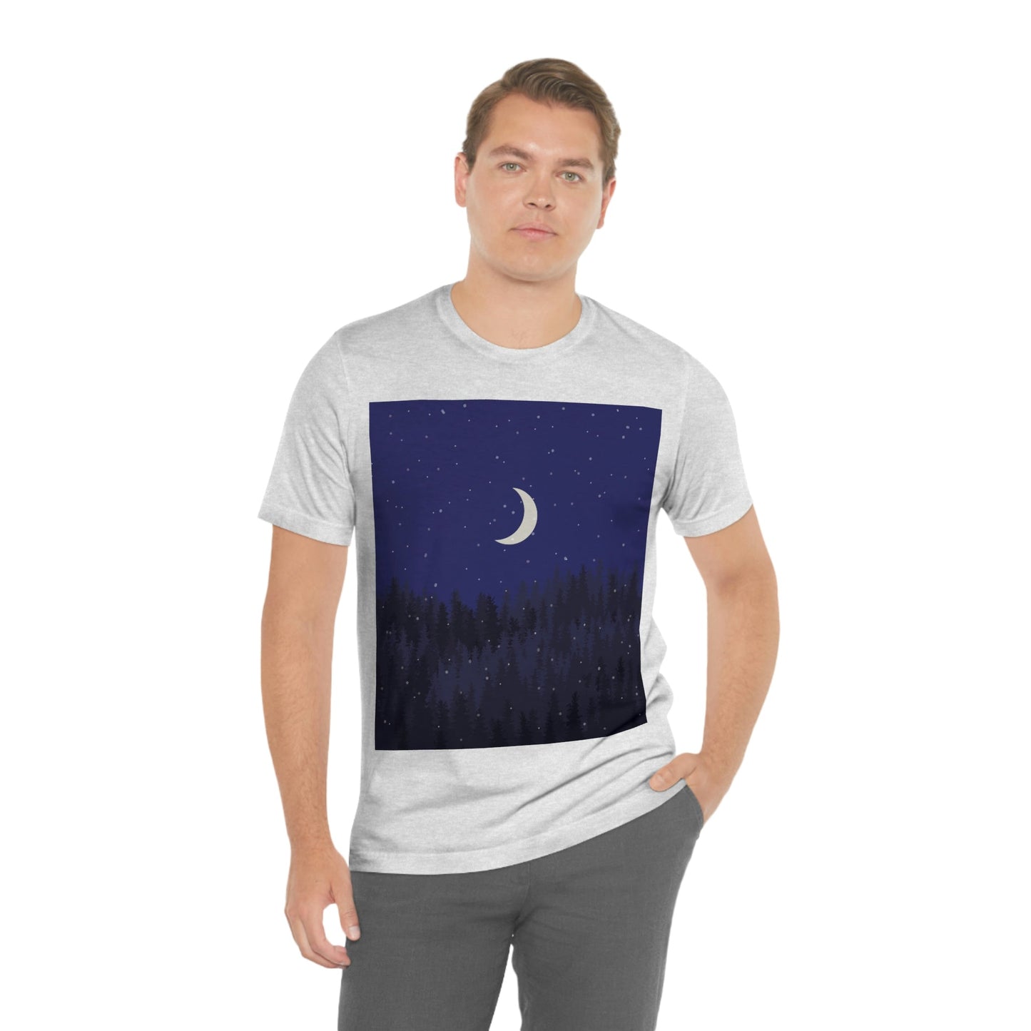 Winter Forest Moon Nature Modern Art Unisex Jersey Short Sleeve T-Shirt Ichaku [Perfect Gifts Selection]