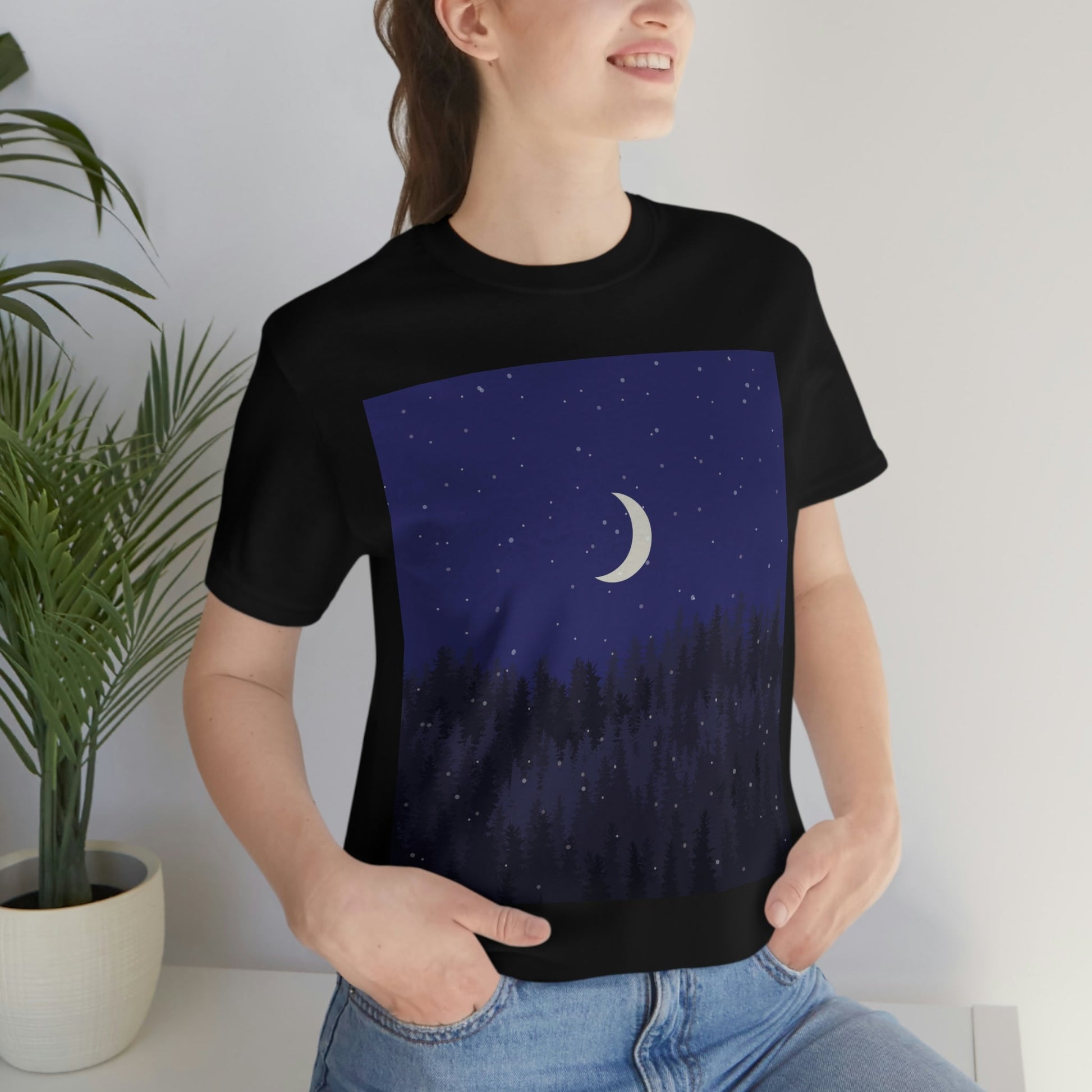 Winter Forest Moon Nature Modern Art Unisex Jersey Short Sleeve T-Shirt Ichaku [Perfect Gifts Selection]