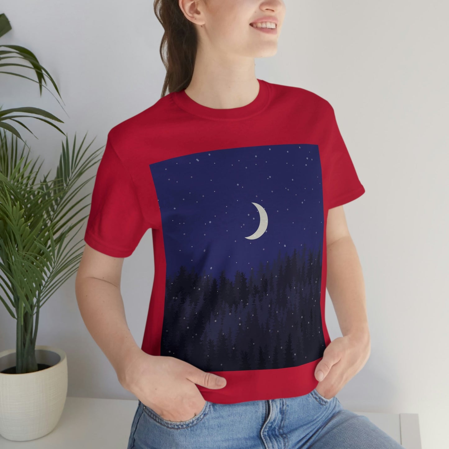 Winter Forest Moon Nature Modern Art Unisex Jersey Short Sleeve T-Shirt Ichaku [Perfect Gifts Selection]