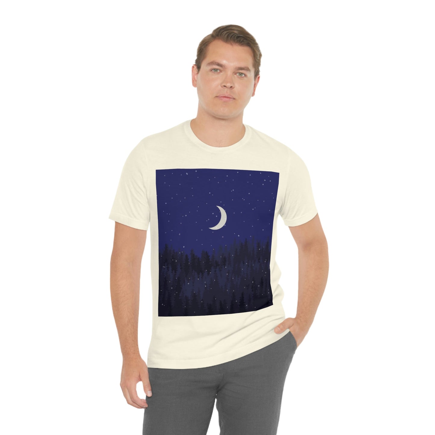 Winter Forest Moon Nature Modern Art Unisex Jersey Short Sleeve T-Shirt Ichaku [Perfect Gifts Selection]