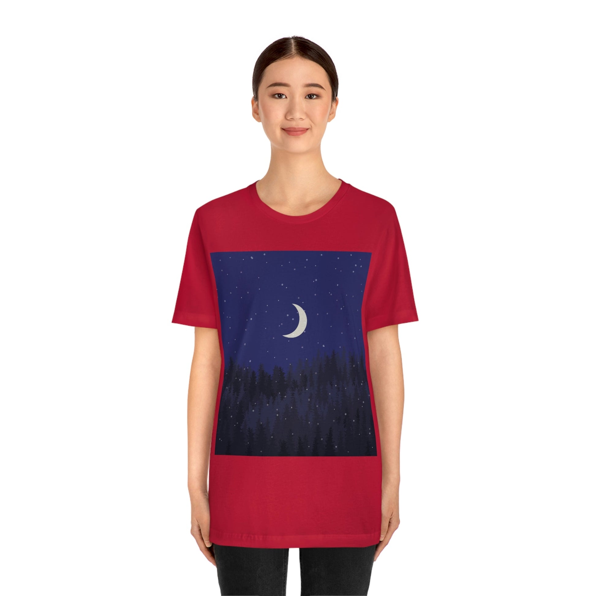 Winter Forest Moon Nature Modern Art Unisex Jersey Short Sleeve T-Shirt Ichaku [Perfect Gifts Selection]