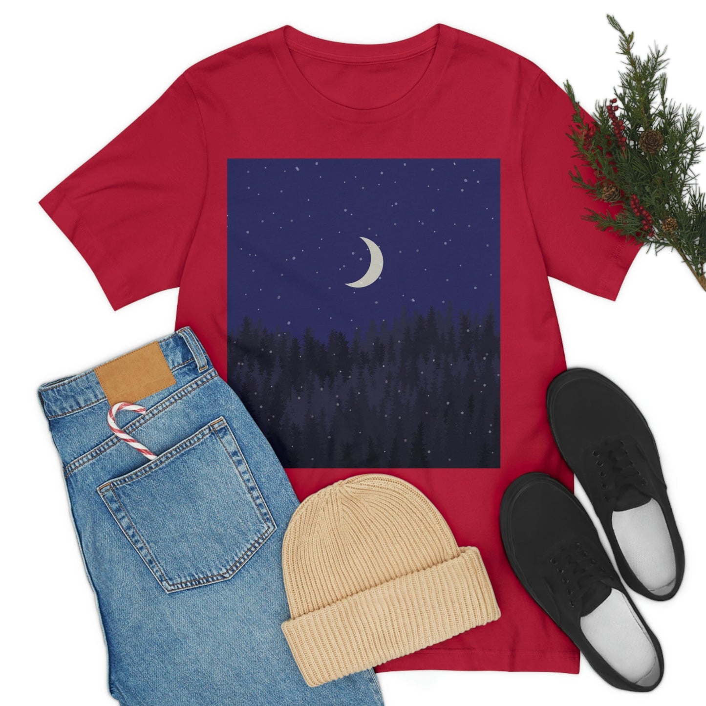 Winter Forest Moon Nature Modern Art Unisex Jersey Short Sleeve T-Shirt Ichaku [Perfect Gifts Selection]