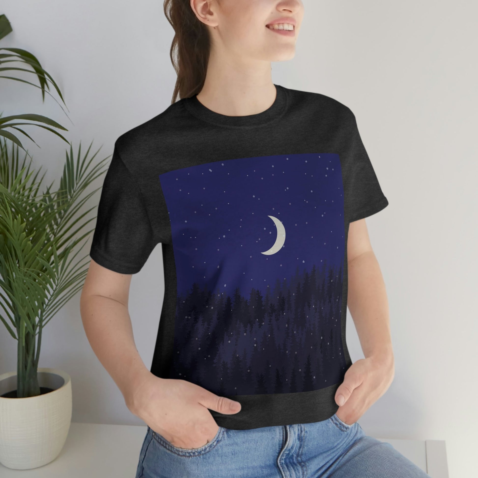 Winter Forest Moon Nature Modern Art Unisex Jersey Short Sleeve T-Shirt Ichaku [Perfect Gifts Selection]