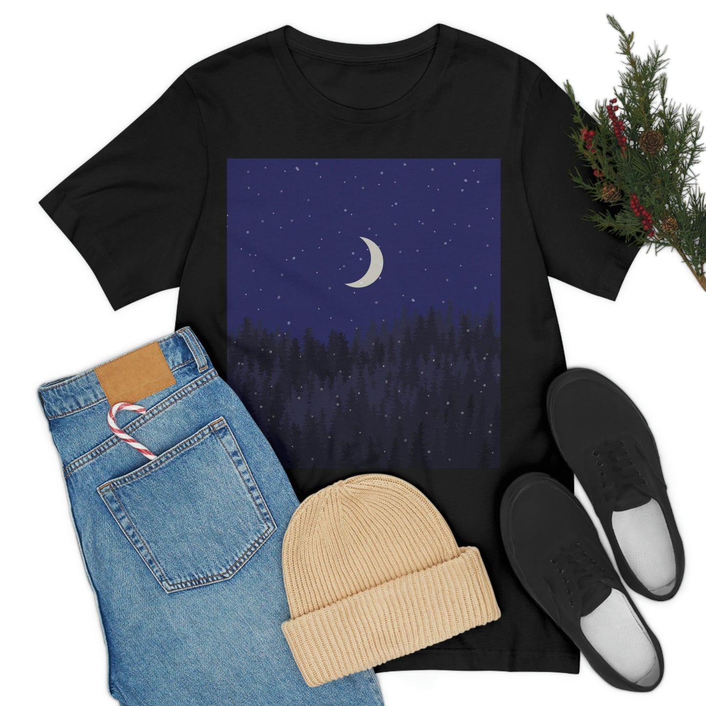 Winter Forest Moon Nature Modern Art Unisex Jersey Short Sleeve T-Shirt Ichaku [Perfect Gifts Selection]