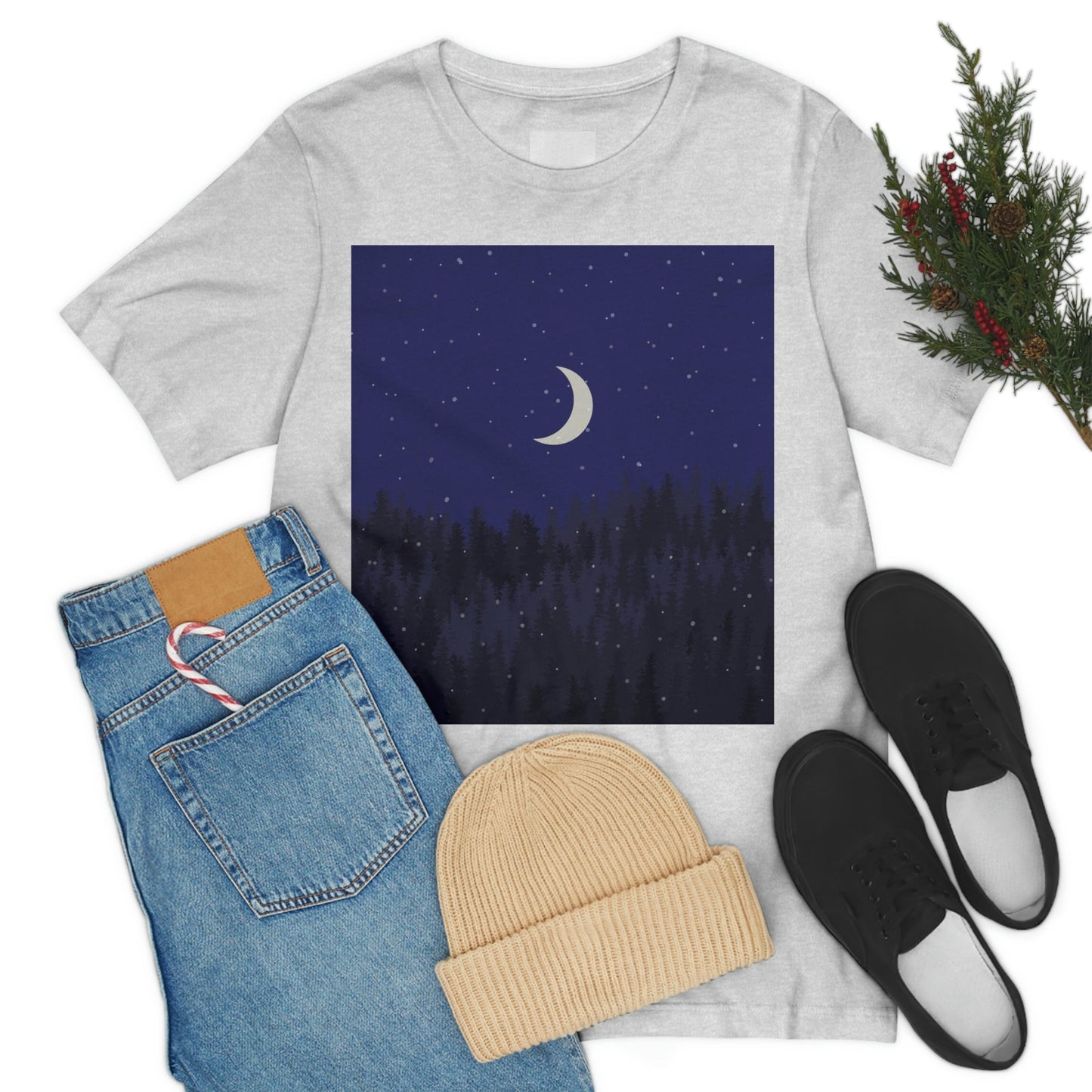 Winter Forest Moon Nature Modern Art Unisex Jersey Short Sleeve T-Shirt Ichaku [Perfect Gifts Selection]