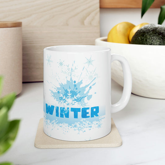 Winter Frost Snowflake Blue Slogan Ceramic Mug 11oz Ichaku [Perfect Gifts Selection]